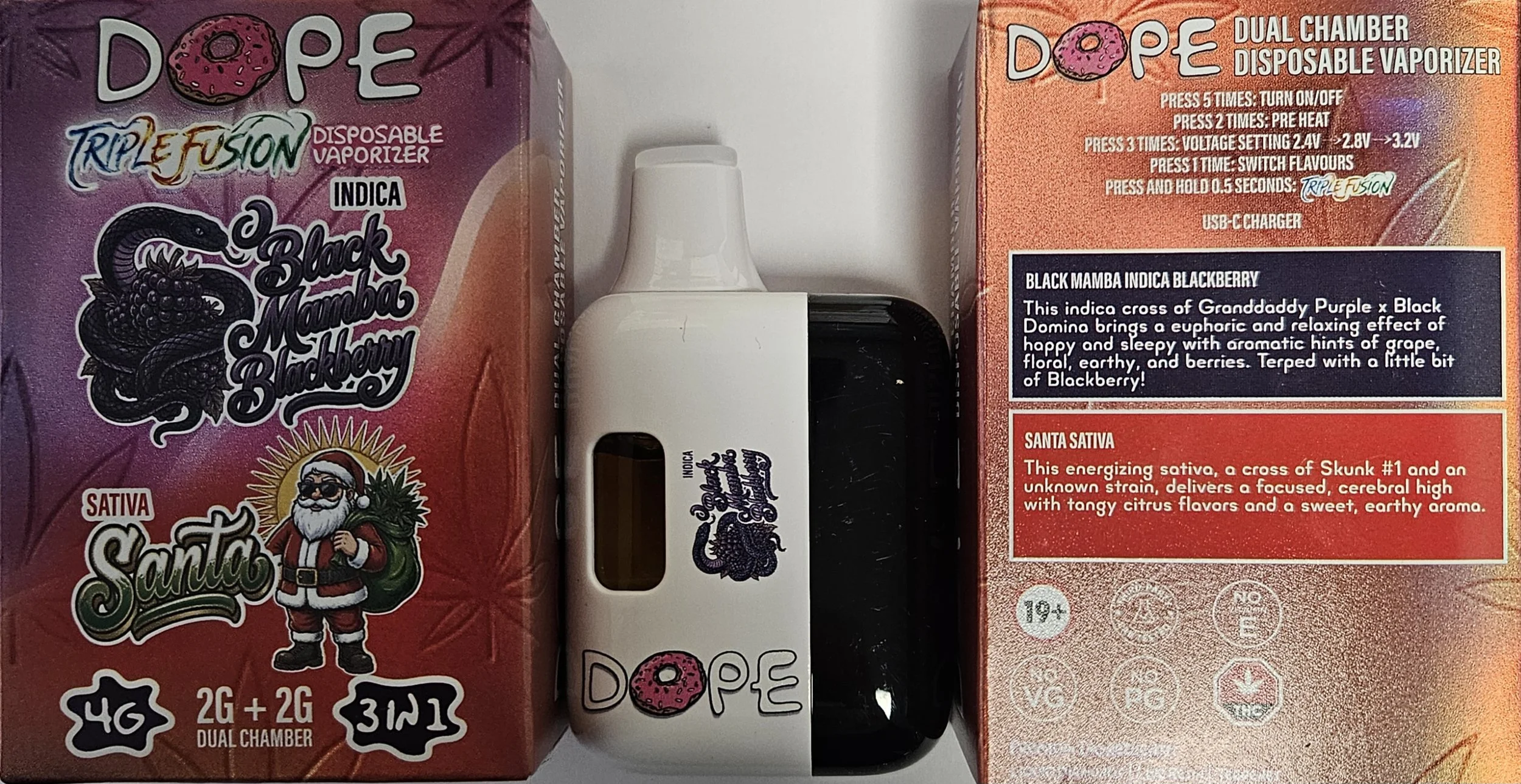 DOPE 4G VAPES -  BLACK MAMBA BLACKBERRY & SANTA (NEW & IMPROVED)