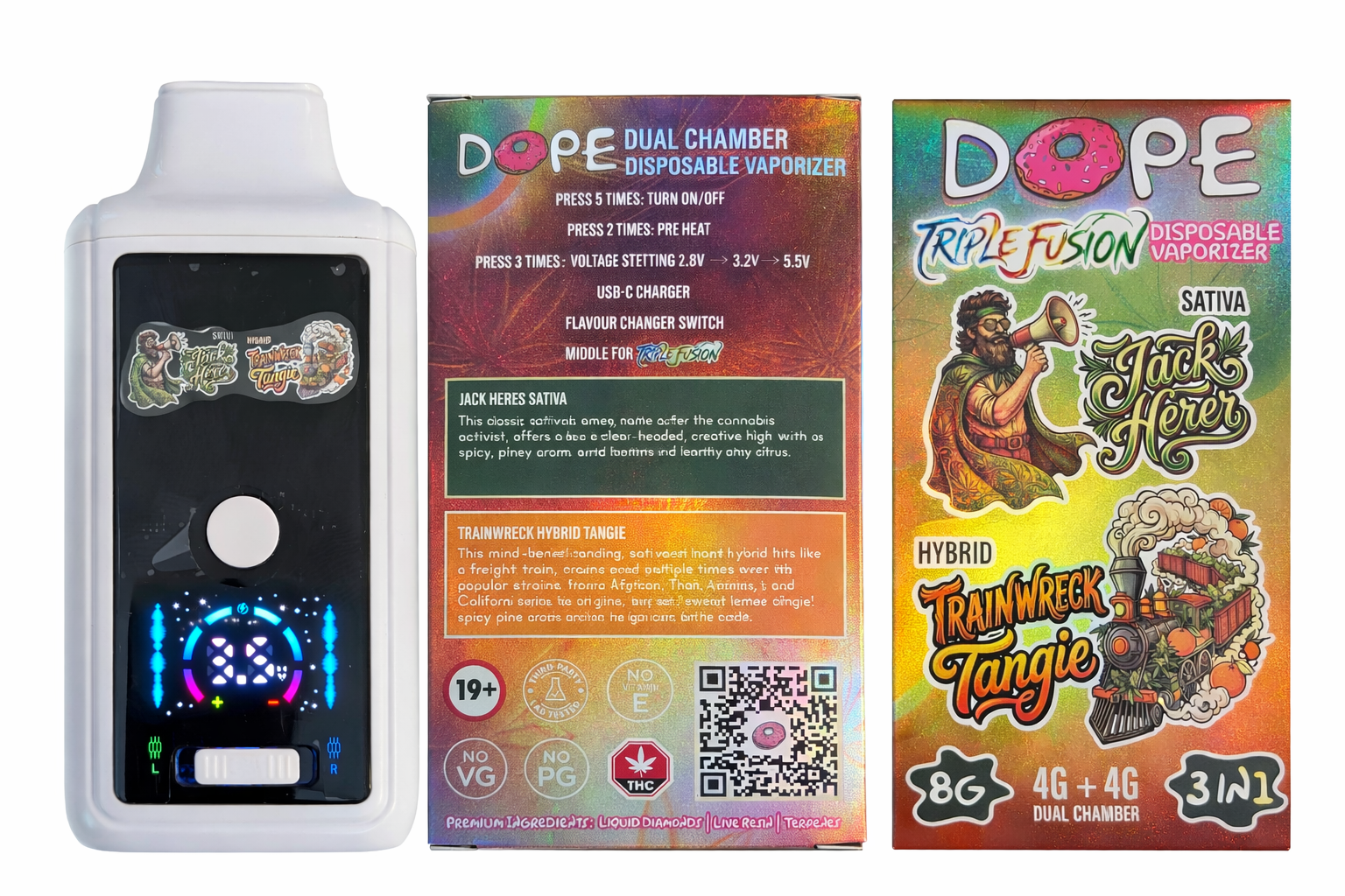 DOPE 8G VAPES - JACK HERER & TRAINWRECK TANGIE