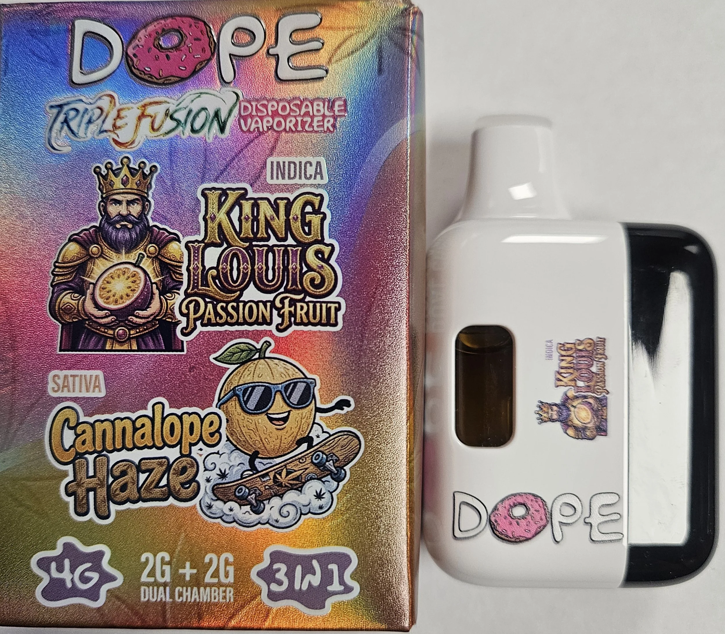 DOPE 4G VAPES - KING LOUIS PASSION FRUIT & CANNALOPE HAZE  (NEW & IMPROVED)