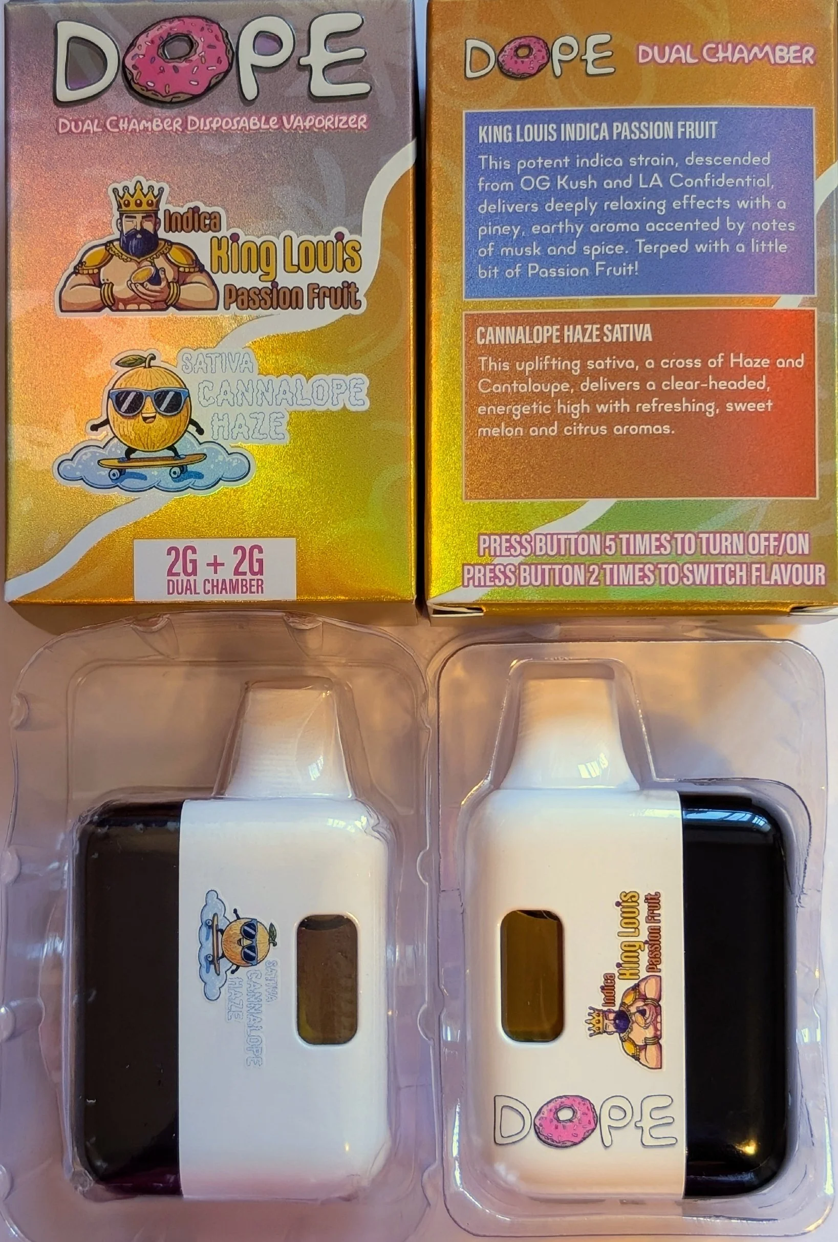 DOPE DUAL SWITCH 4G DISPOSABLES - KING LOUIS PASSION FRUIT & CANNALOPE HAZE