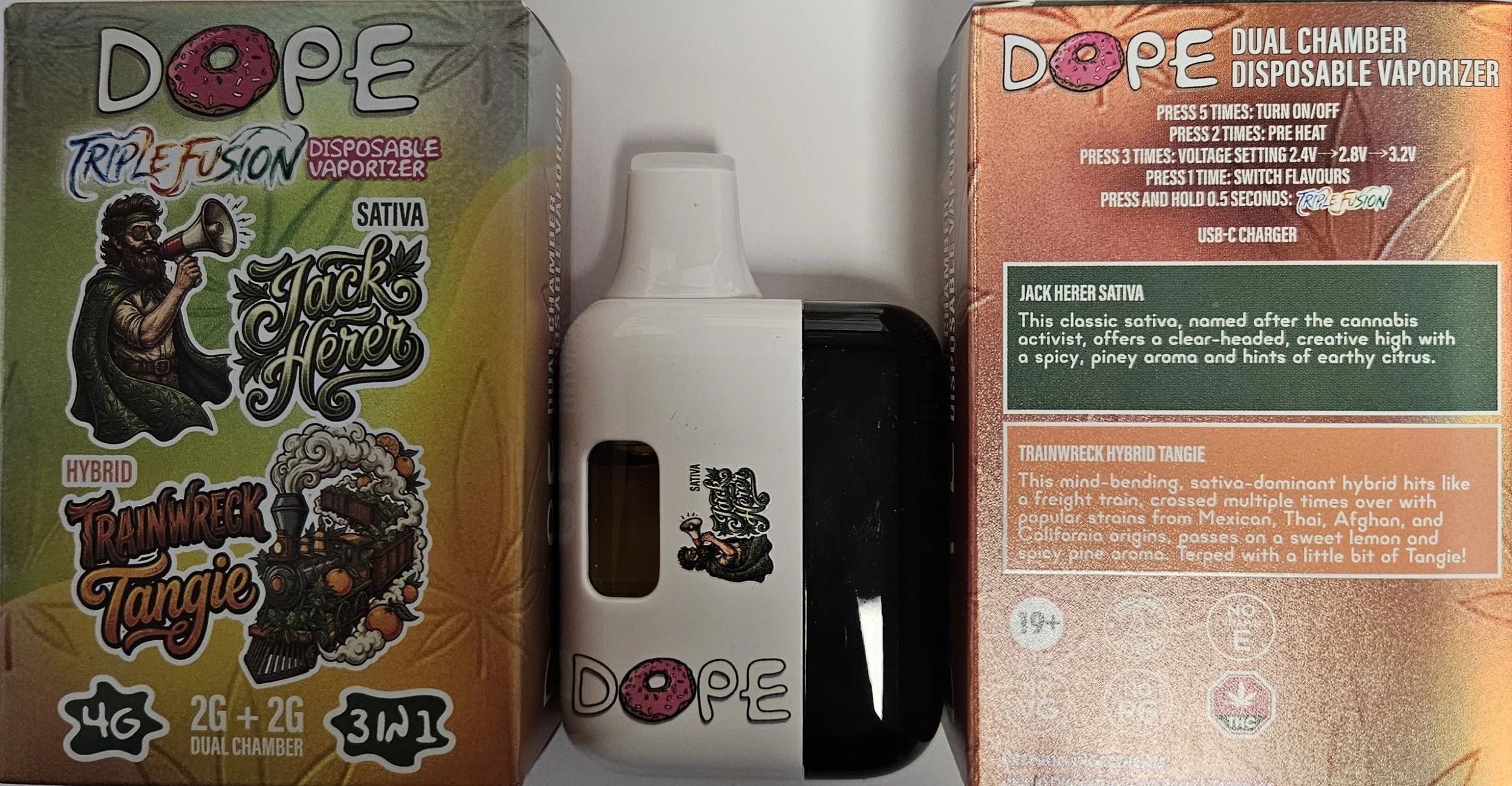 DOPE 4G VAPES - JACK HERER & TRAINWRECK TANGIE  (NEW & IMPROVED)