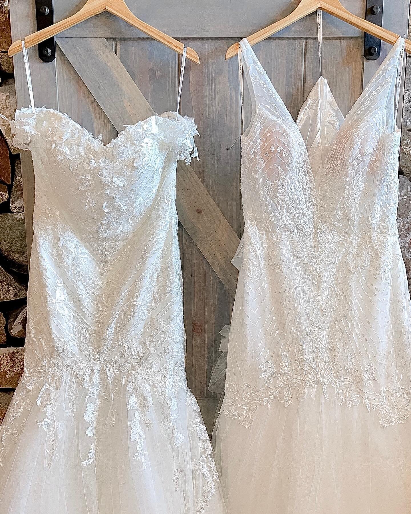 We&rsquo;ve been waiting for these lovely gowns to arrive and they&rsquo;re finally here! We are so excited to add Bennett (left) and Harper (right) to our @EvelynBridal store collection✨ These beauties are both in a sample size 14 waiting for you to