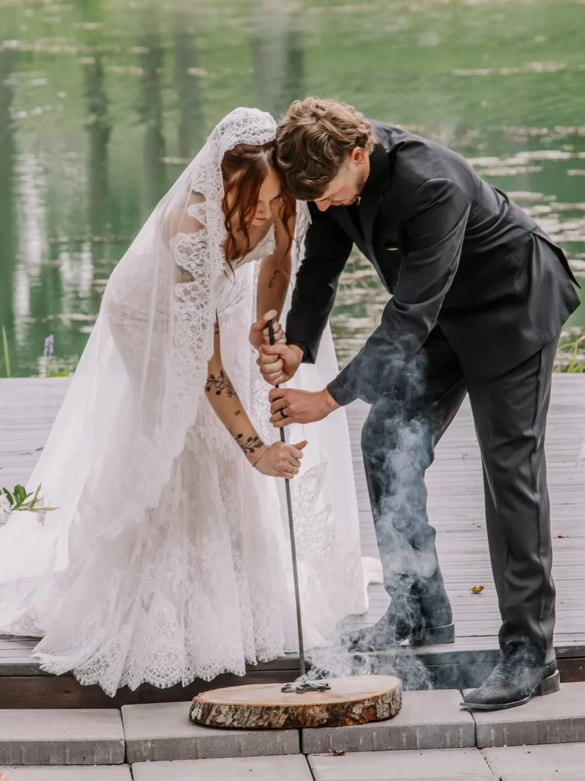 Alison wore one of our absolute favorite combinations for her wedding day: the Takera gown &amp; matching Takera veil by @maggiesotterodesigns 🤍 There is nothing that feels quite as romantic as Chantilly Lace ✨  Sending our love to these newlyweds! 