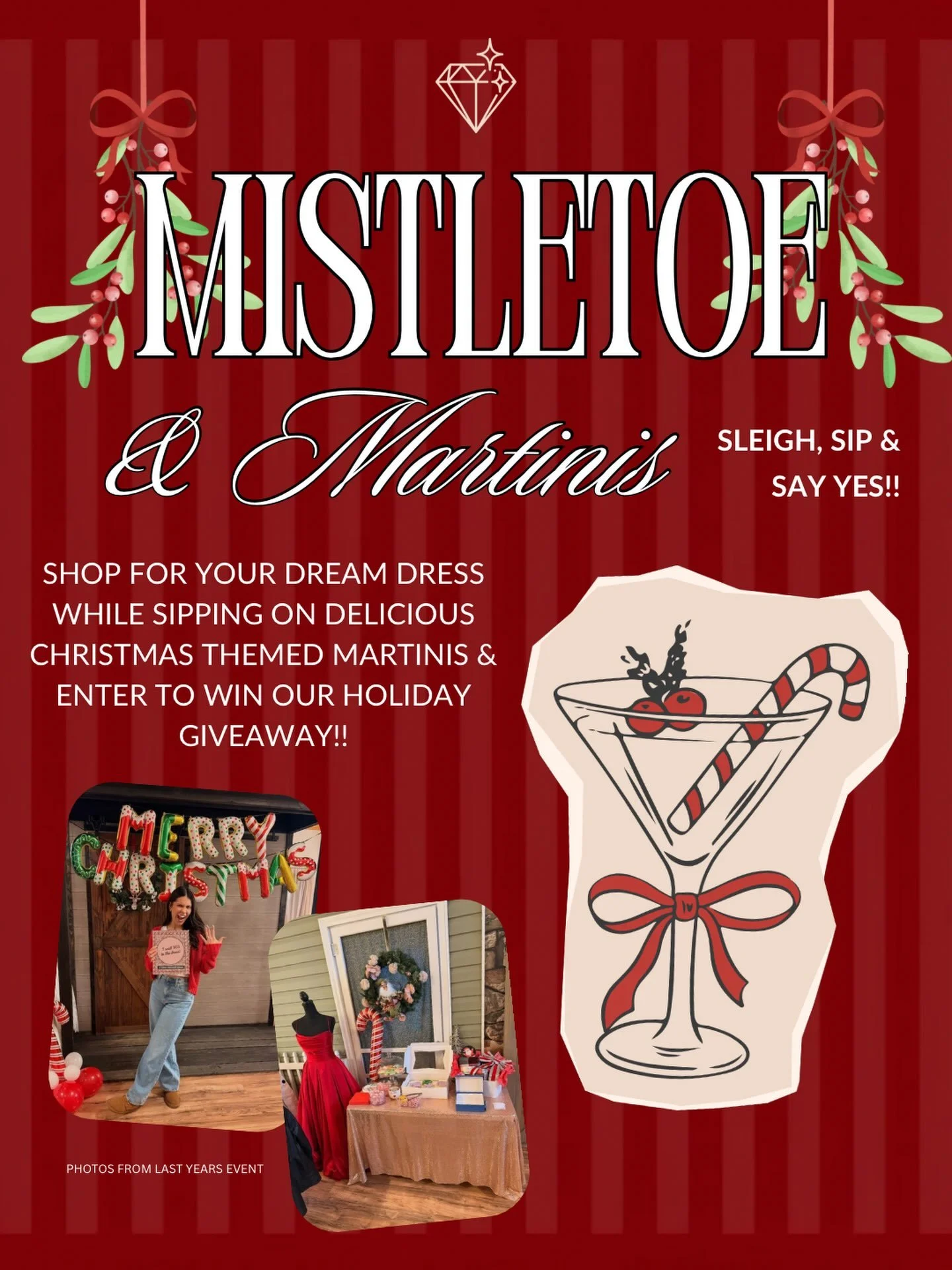 Our winter themed days will soon be upon us again!! Join us on Saturday, December 19th for our first of 3 themed days of the season, ❤️Mistletoe &amp; Martinis💚 

We will have a few different Christmas themed martinis and snacks for you and your gro