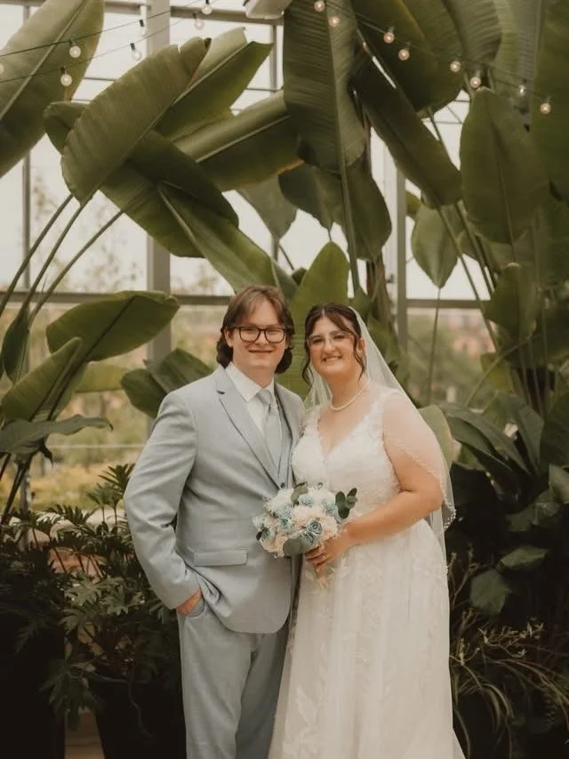Michaela &amp; Brennan said &ldquo;I Do&rdquo; in a gorgeous plant heaven that complemented the floral &amp; leaf inspired laces on Michaela&rsquo;s @maggiesotterodesigns gown! 🤍🫶🏽 So thankful to have received photos from their special day!!