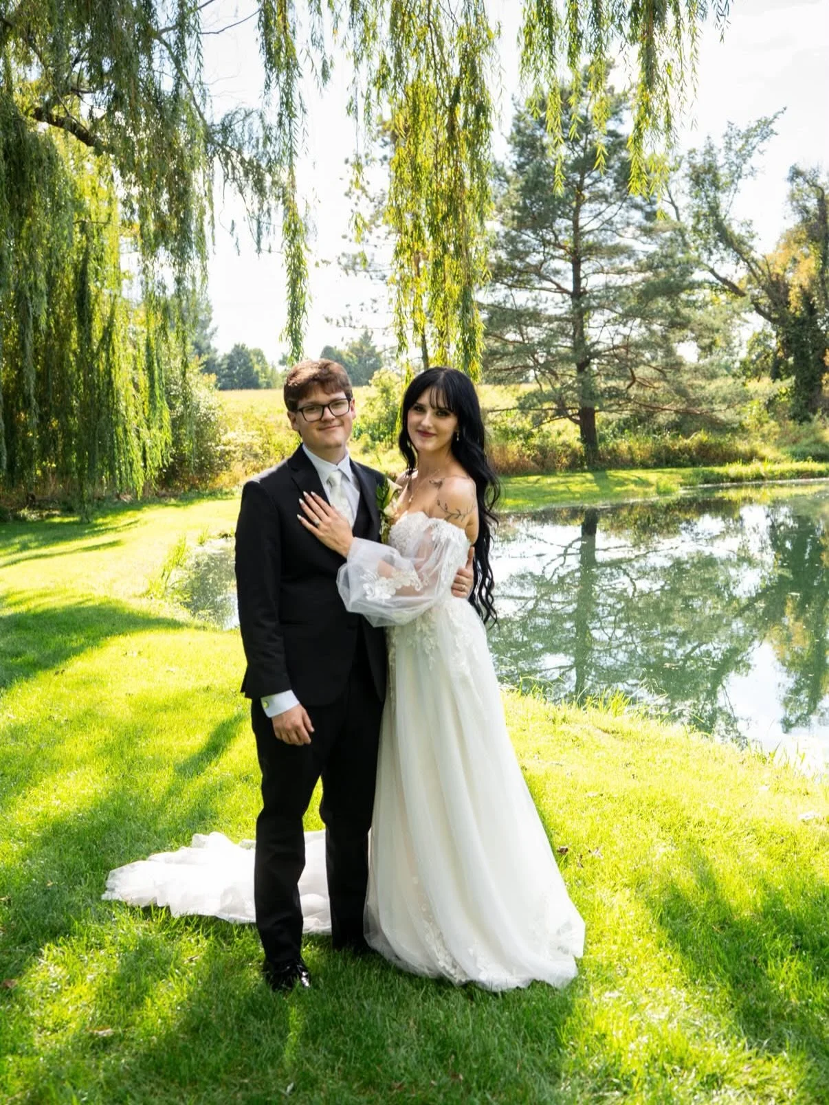 🤍Olivia &amp; Landon🤍 Such a dreamy, whimsical, late summer dream of a wedding! Olivia looked radiant in her sparkling bohemian @maggiesotterodesigns and custom matching bishop sleeves! We love the romantic &amp; airy feel of their wedding photos! 