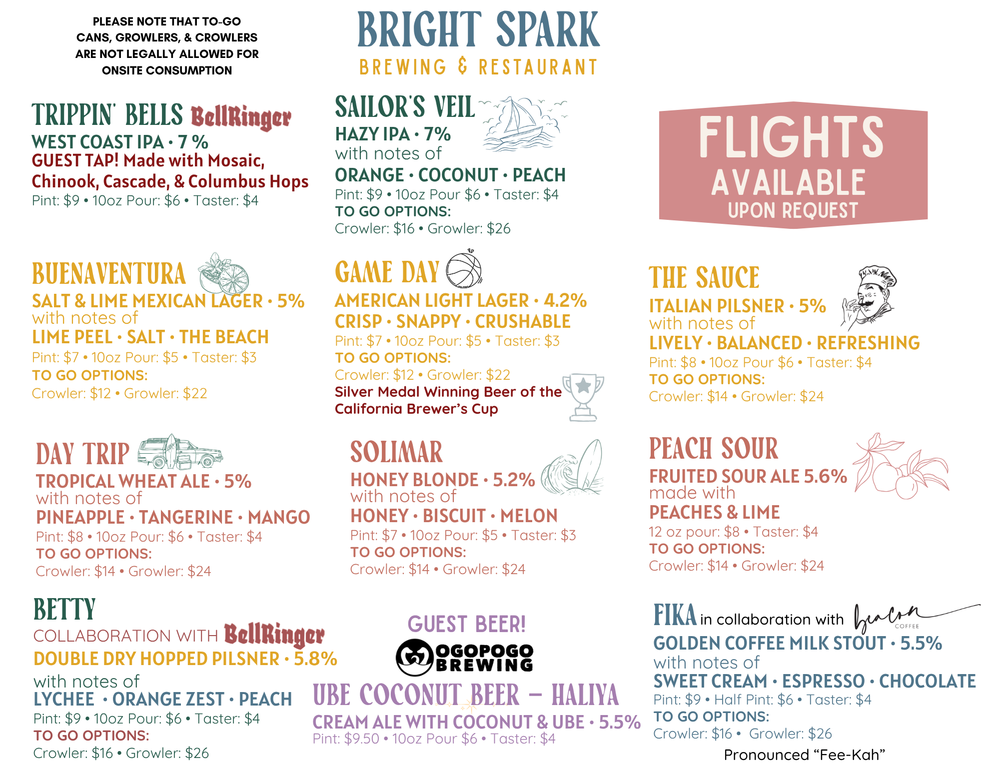 Bright Spark Wine, Beer, Seltzer, Cocktail, Hard Tea Menu