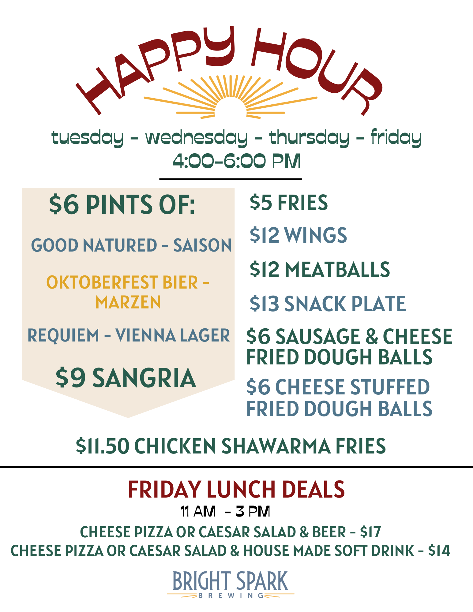 HOURS — Bright Spark Brewing