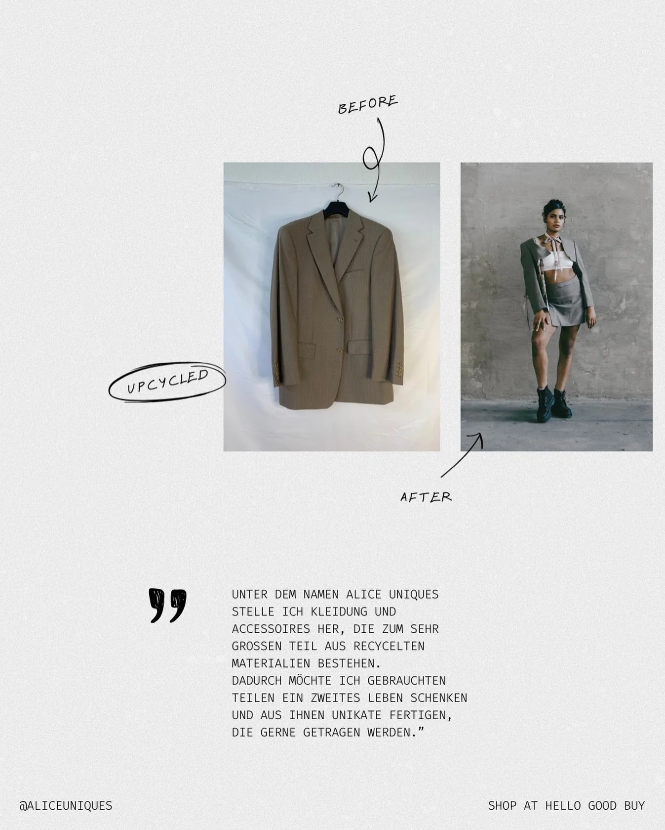 Wenn du noch nach einem ganz besonderen Look f&uuml;r Silvester suchst dann schau mal bei @alice.uniques vorbei⭐️ Ihre Designs sind Eizelst&uuml;cke upcycled aus secondhand Pieces🪡

Gibt es bei uns im @hellogoodbuyde Store
Set von dem Bild: 150&euro