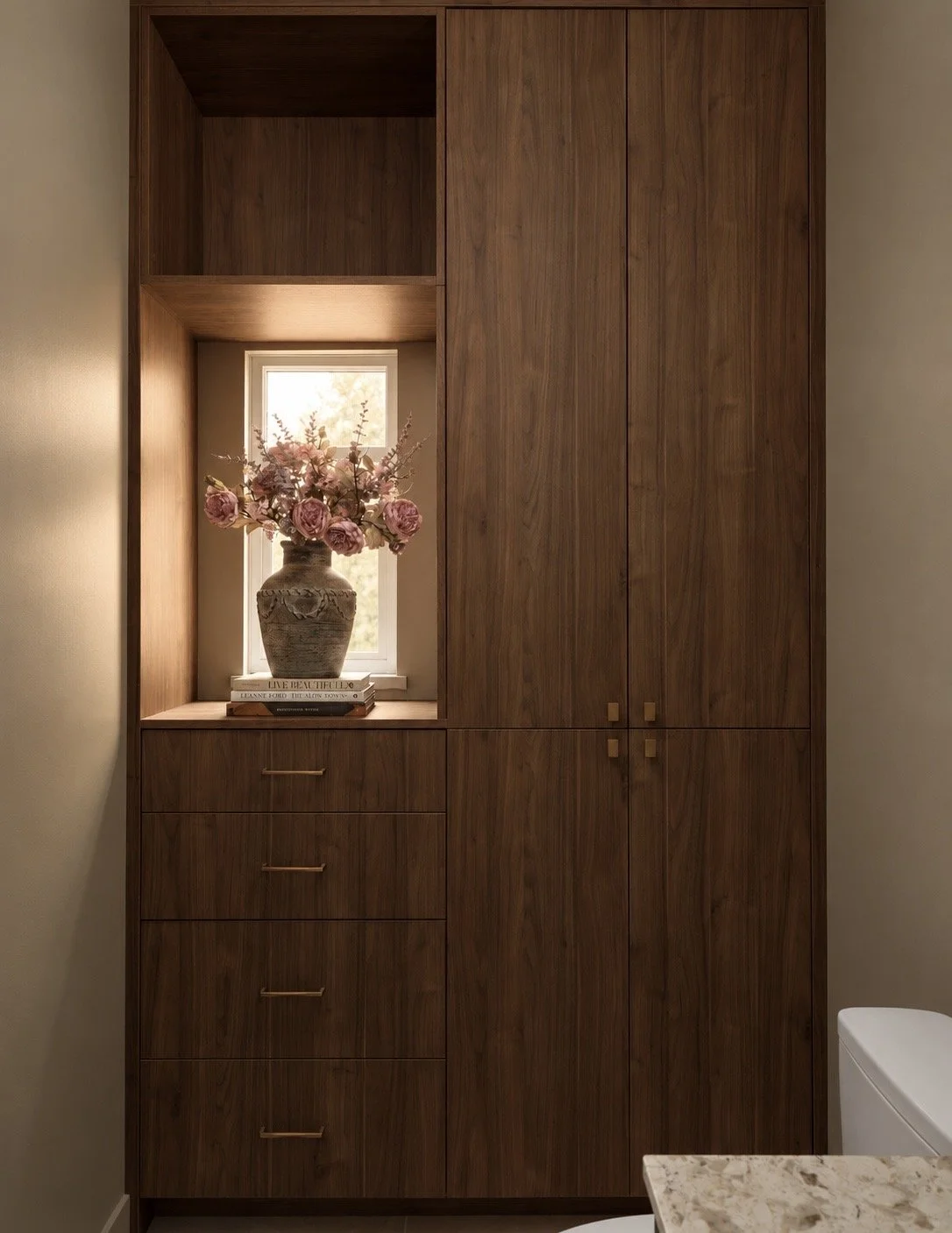 Custom Built-In Powder Room Storage Millwork in East Vancouver