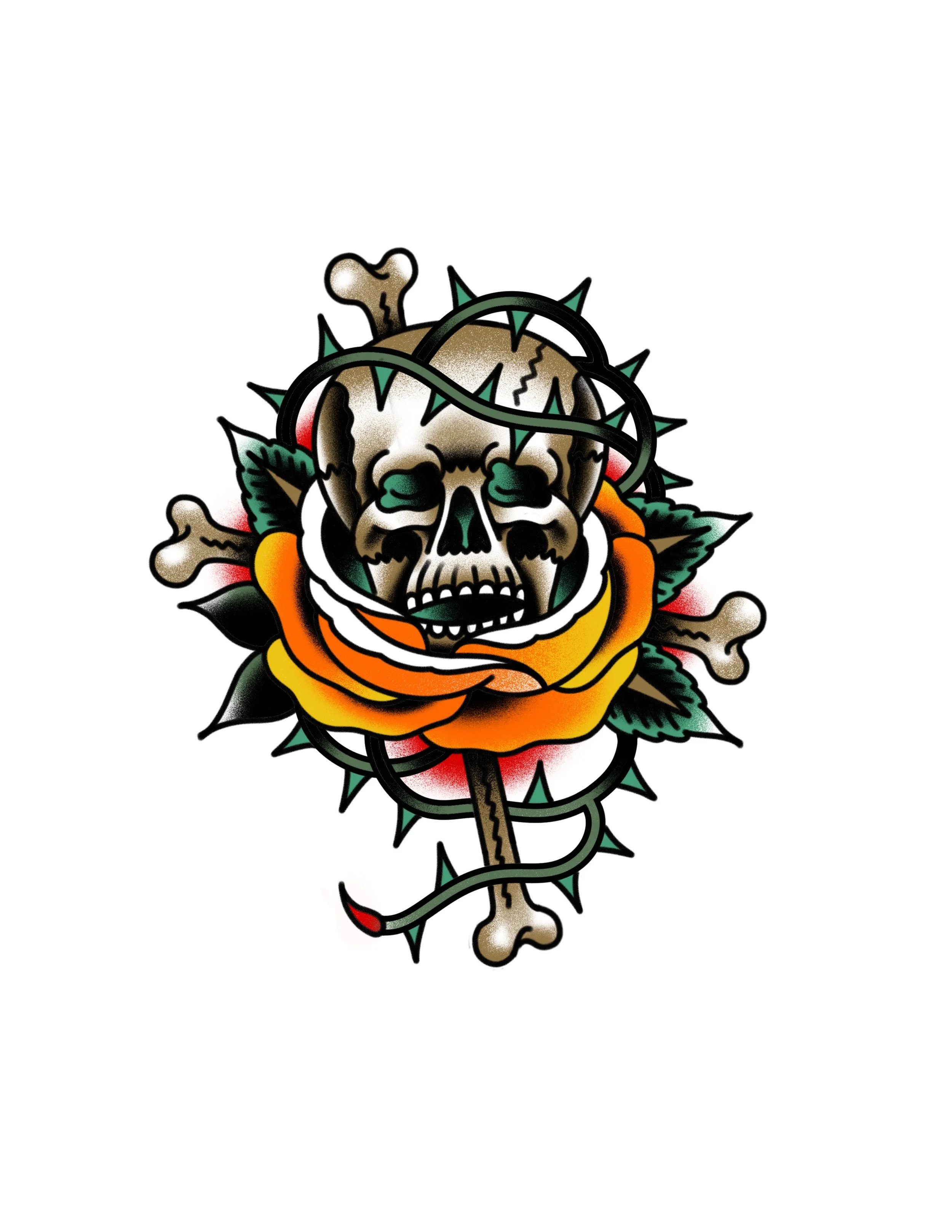Skull & Orange Rose 3