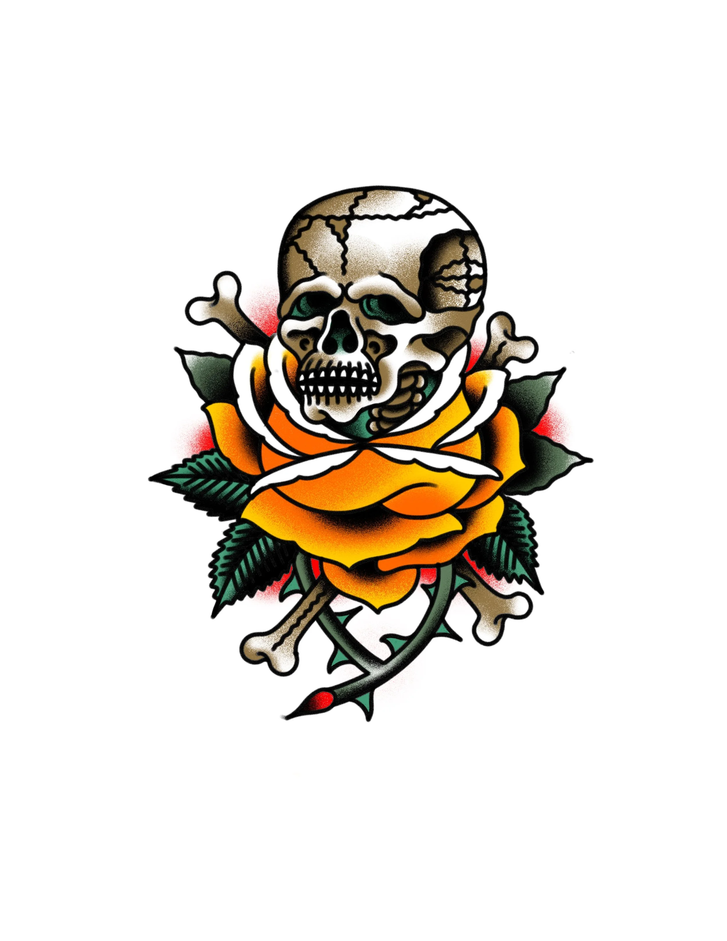 Skull & Orange Rose 1