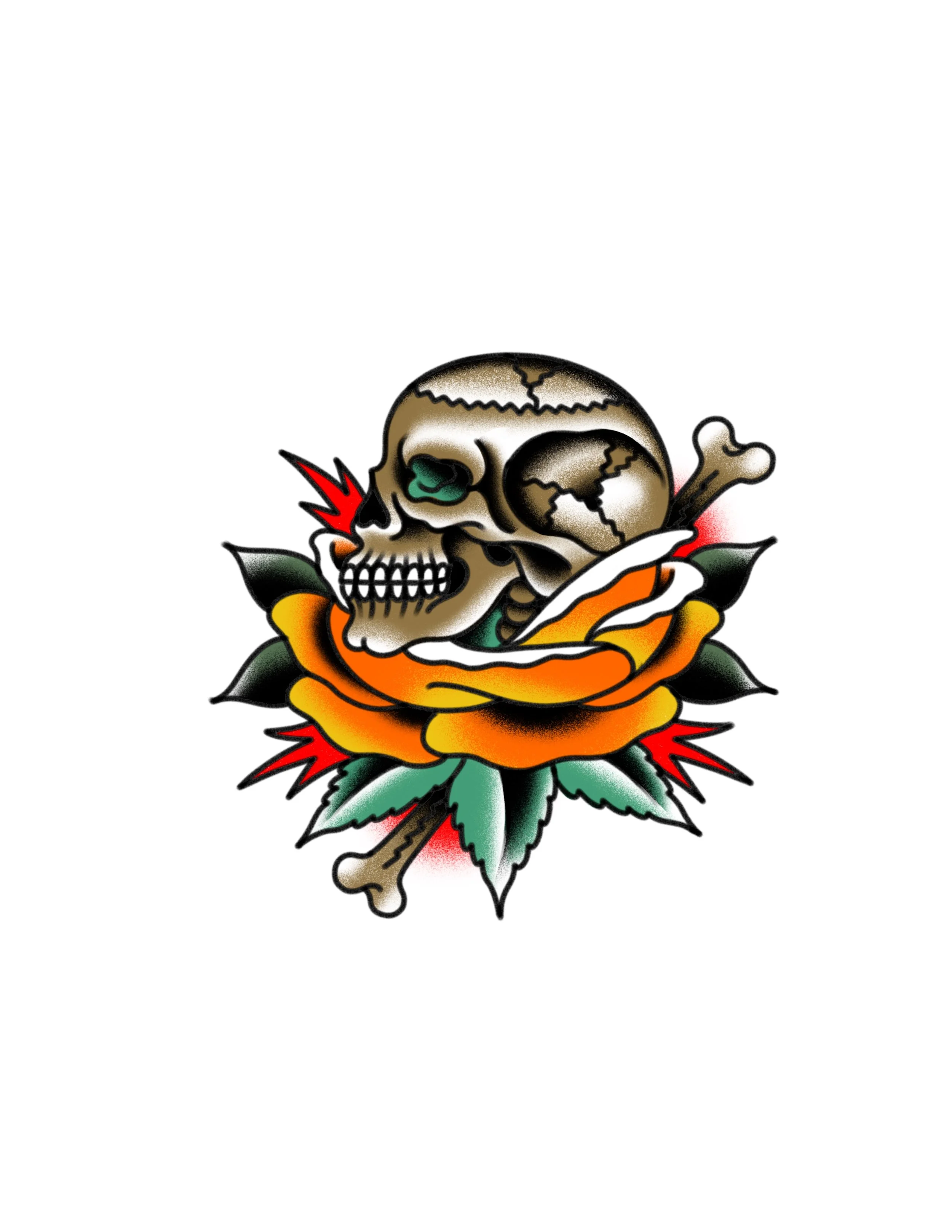 Skull & Orange Rose 2