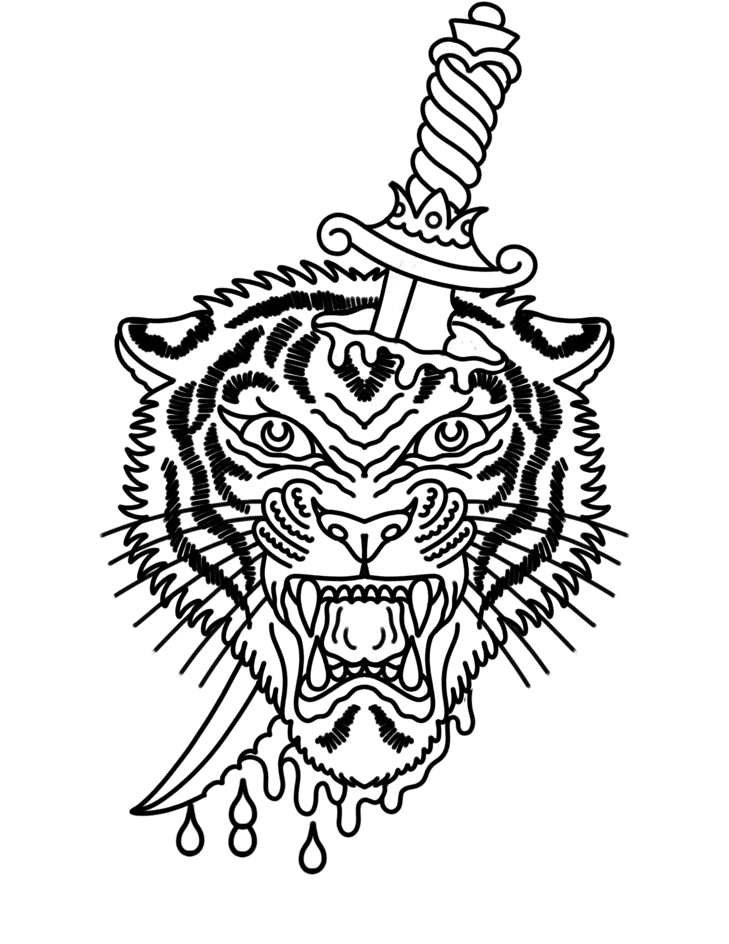 Tiger head and knife