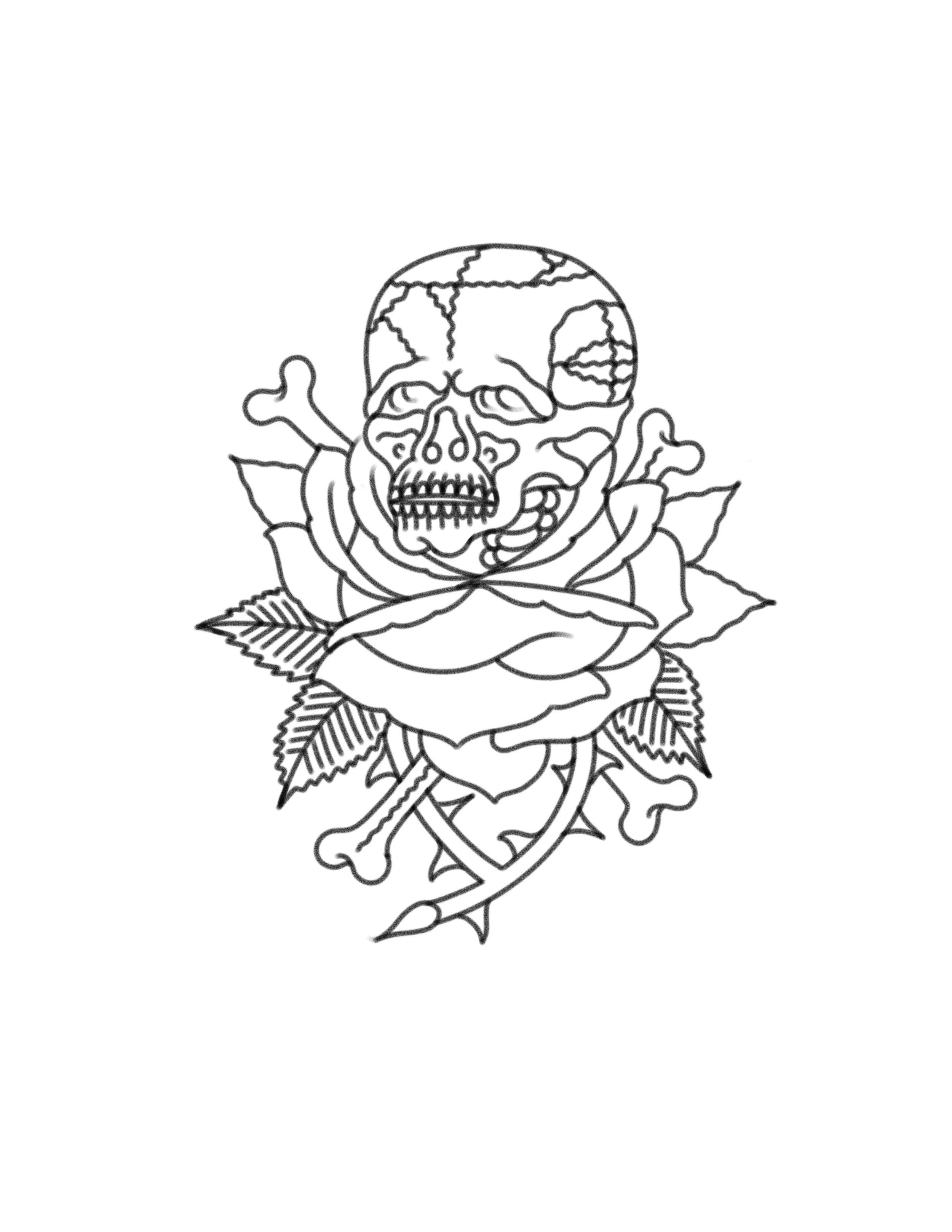 Skull & Orange Rose 1