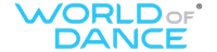 Logo for World of Dance with blue and black text on a white background.
