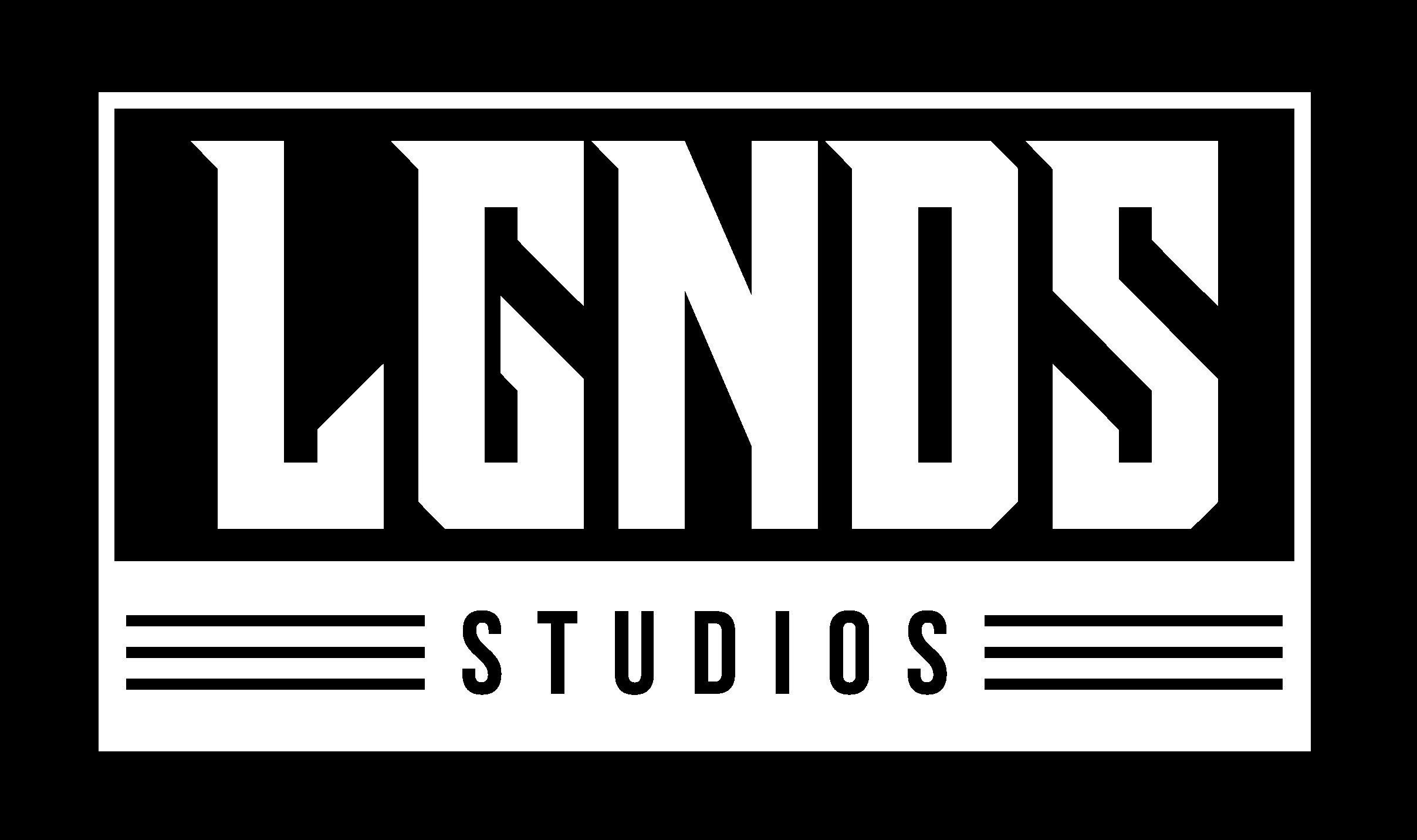 Black and white logo for Lions Studios with bold text and horizontal lines.