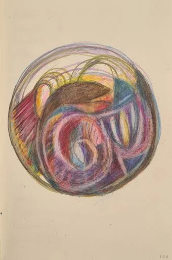 Zeichnung Kreis mit Spirale und farbigen Feldern