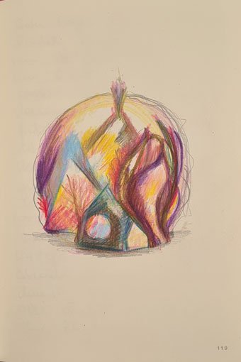 Zeichnung wie eine Indianerdorf mit leuchtender Energie- Künstlerstamm