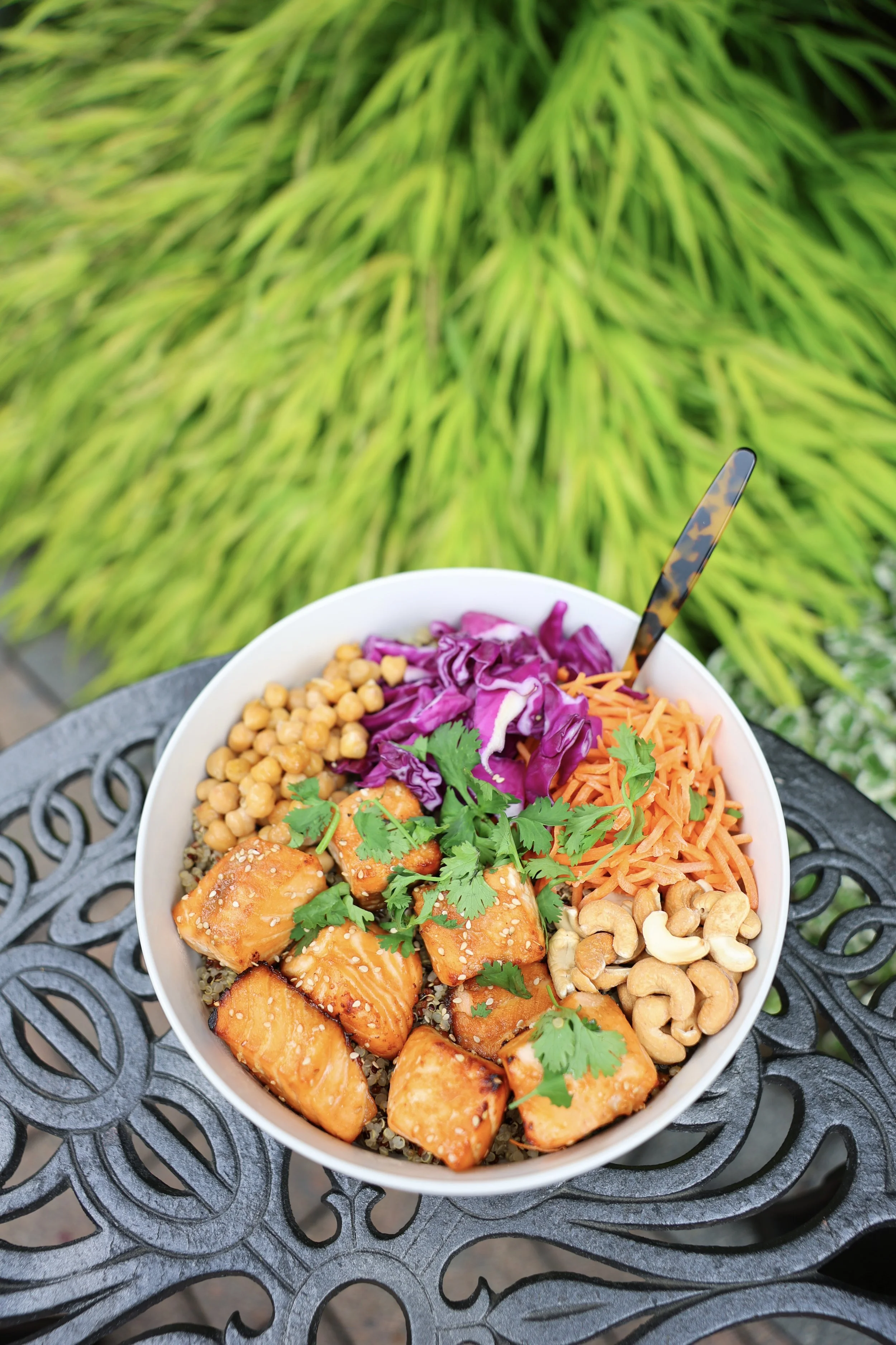 Crispy sesame salmon quinoa bowl