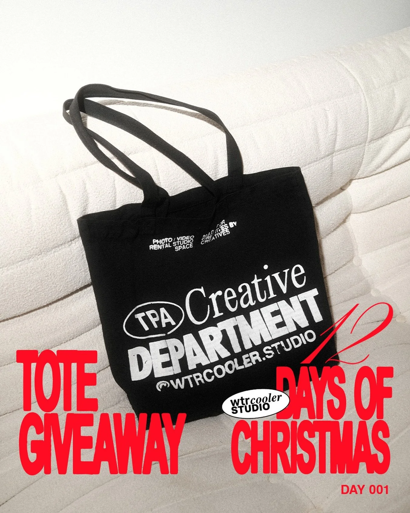 🎁DAY 001 - 12 DAYS OF CHRISTMAS 

We&rsquo;re giving away (3) TPA Creative Department totes!

These totes are the perfect addition to your shoot day arsenal. 

TO ENTER:
- make sure you&rsquo;re following us @wtrcooler.studio 
- tag (2) friends belo