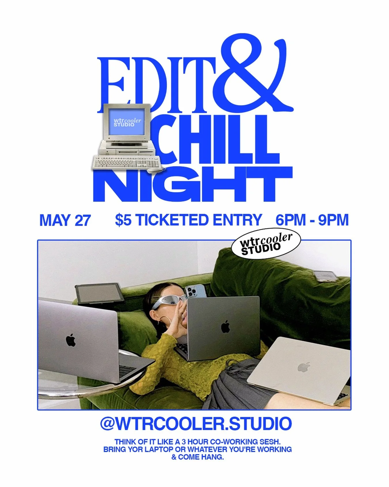 Have some photos to edit and wanna chill with some cool creatives? 👀

We&rsquo;re hosting another EDIT &amp; Chill - WEDNESDAY/ MAY 27th!

Bring your laptop or whatever you&rsquo;re working on and come hang!

comment &ldquo;CHILL&rdquo; below for a 