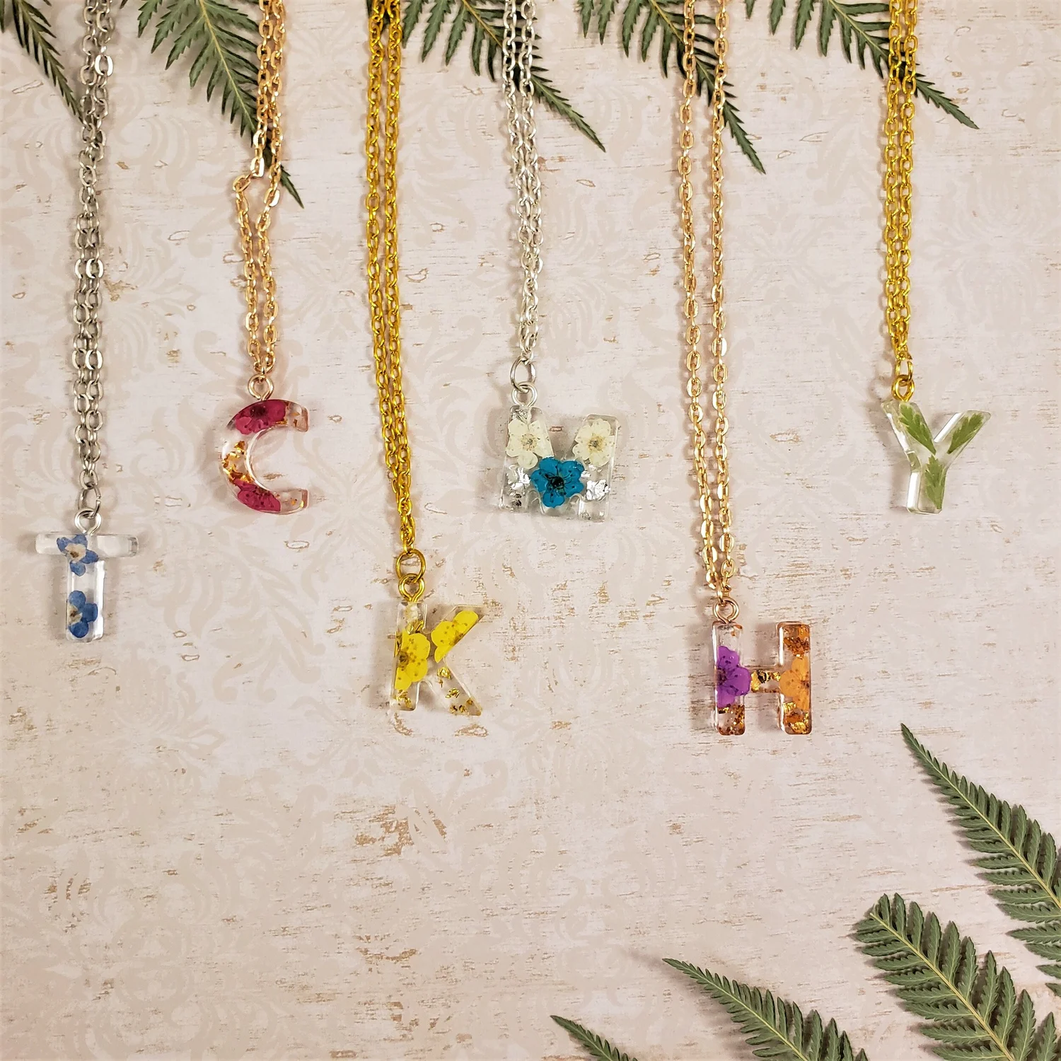 Custom Resin Flower Initial Necklace