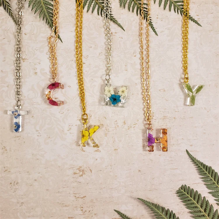 Custom Resin Flower Initial Necklace