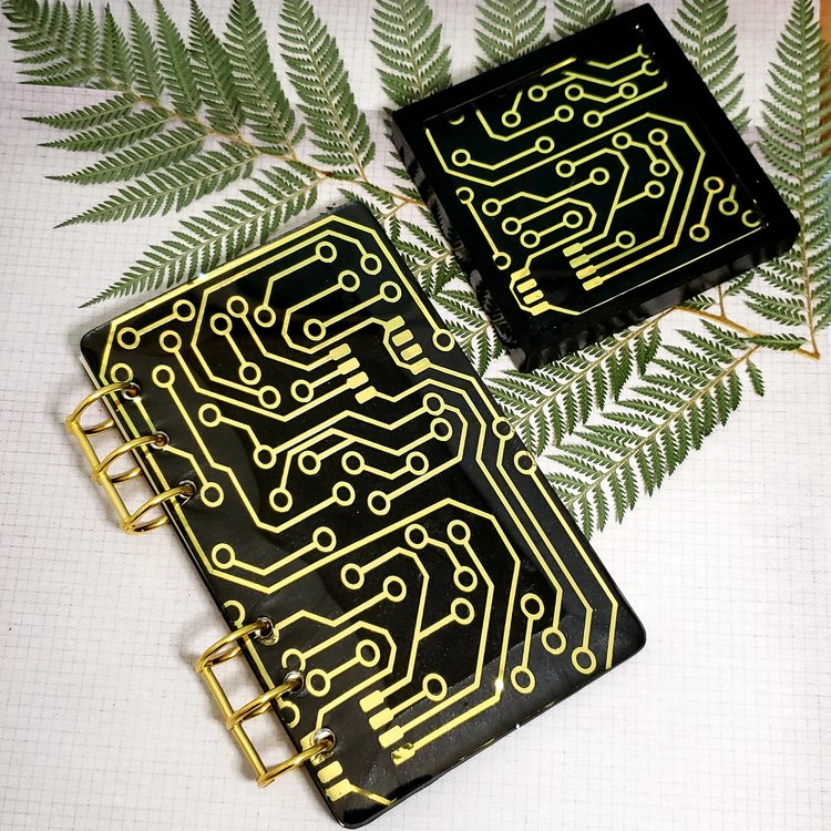 Custom Circuit Board Notebook and Coaster Set