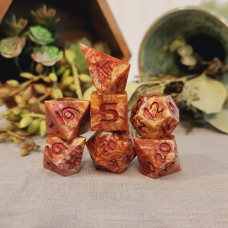 Red, Orange, Yellow Handmade Polyhedral Dice Set