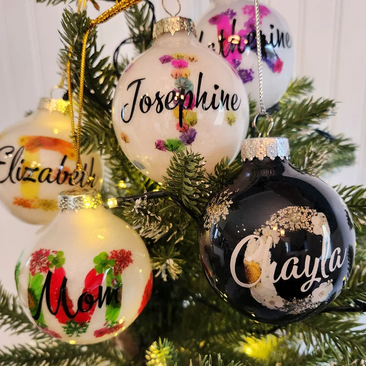 Real Flower Personalized Initial Ornaments