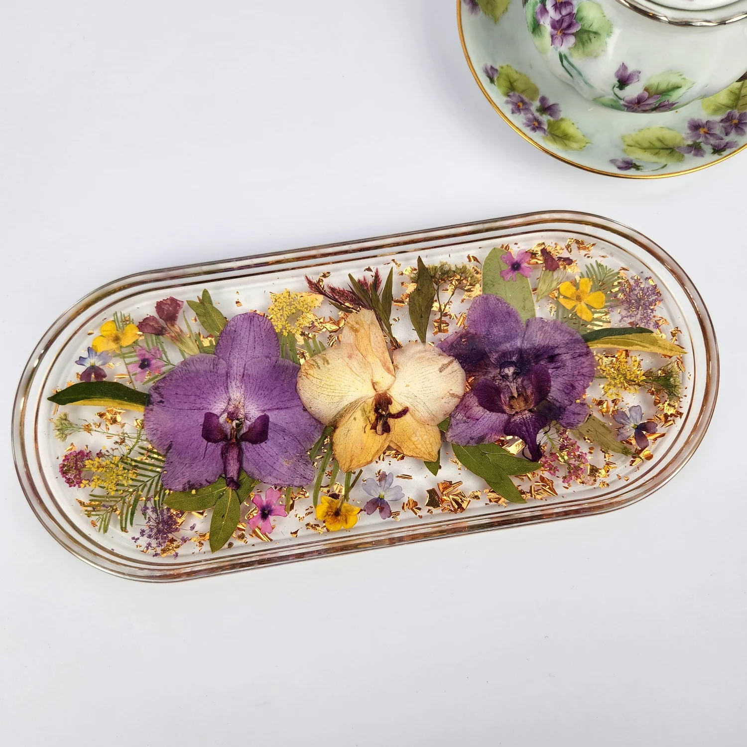 Real Orchid Flower Resin Trinket Tray | Handmade Jewelry Dish | floral ring holder