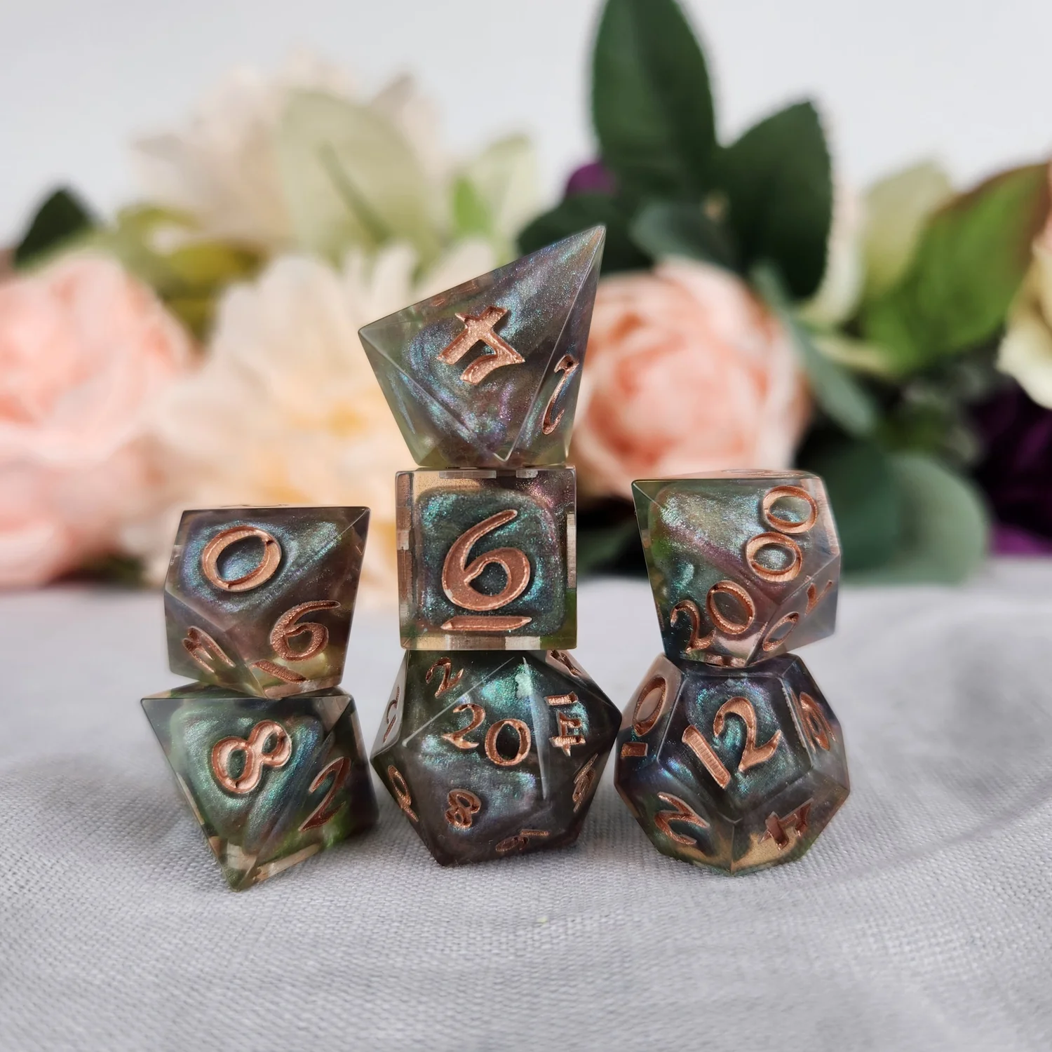 Purple, blue and green Handmade Polyhedral Dice Set