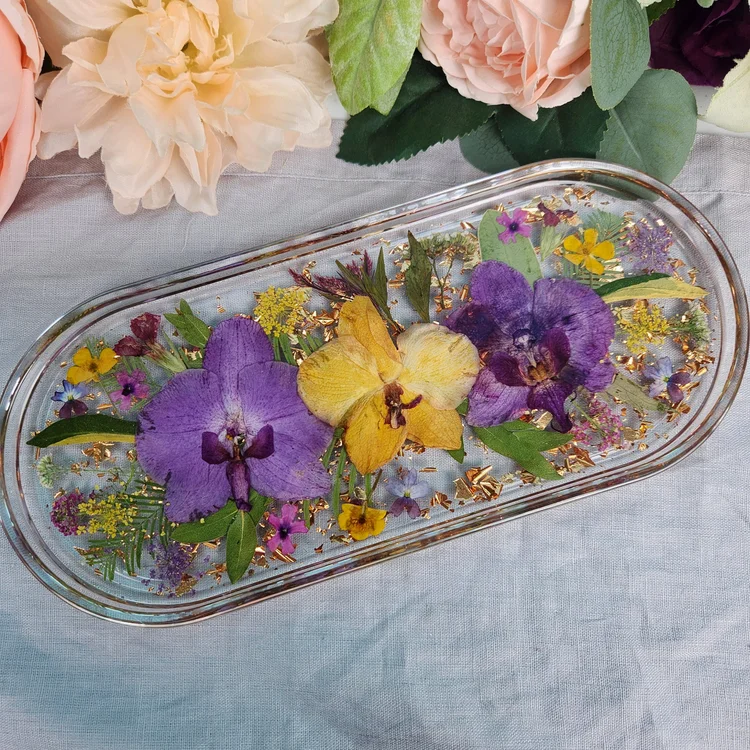 Real Orchid Flower Resin Trinket Tray | Handmade Jewelry Dish | floral ring holder