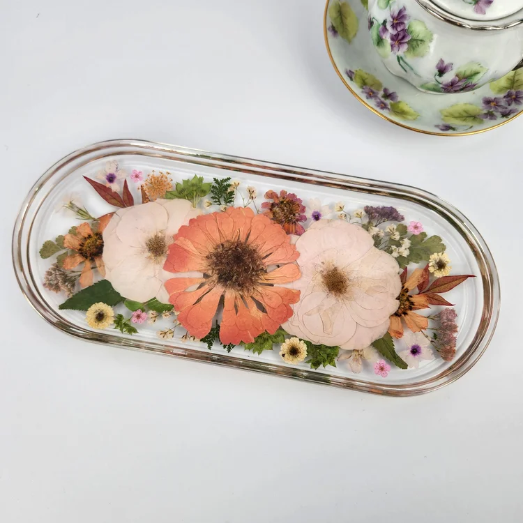 Real Flower Resin Trinket Tray | Handmade Pink Jewelry Dish | floral ring holder