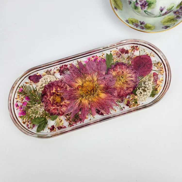 Real Pink Flower Resin Trinket Tray | Handmade Jewelry Dish | floral rose ring holder