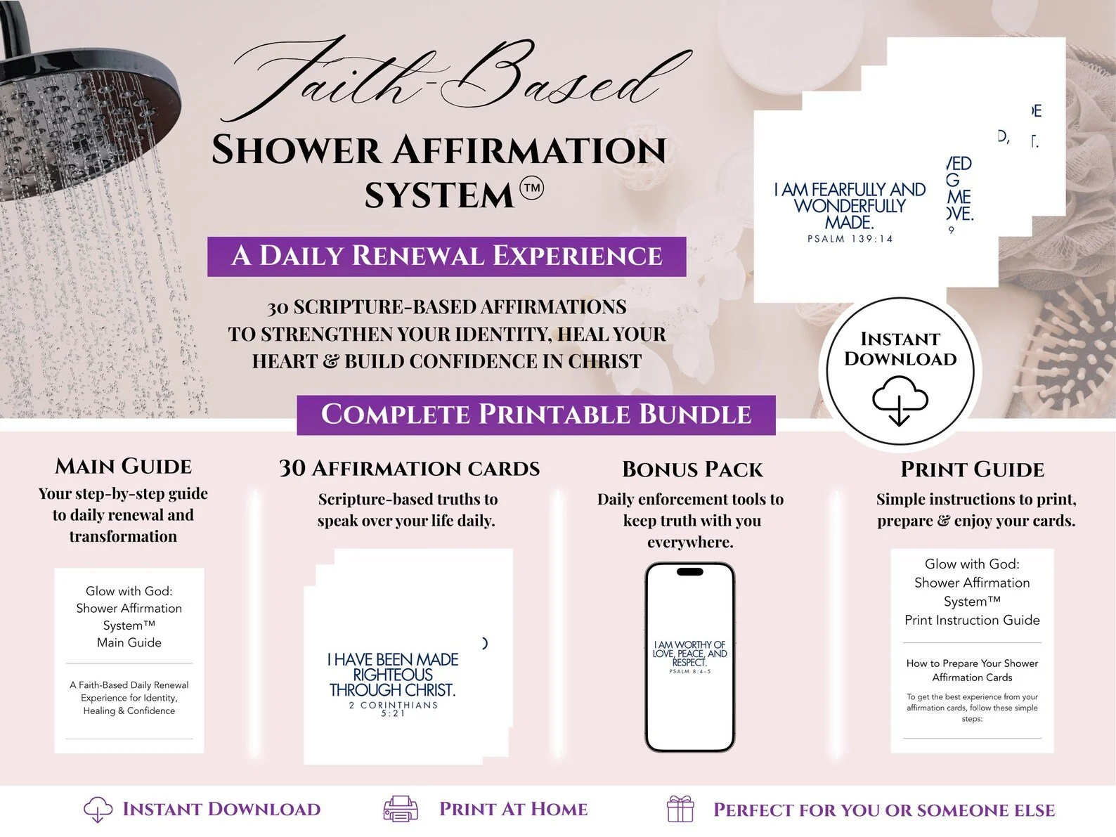 Faith-Based Shower Affirmation Cards + Phone Screen Pack (Digital Download)