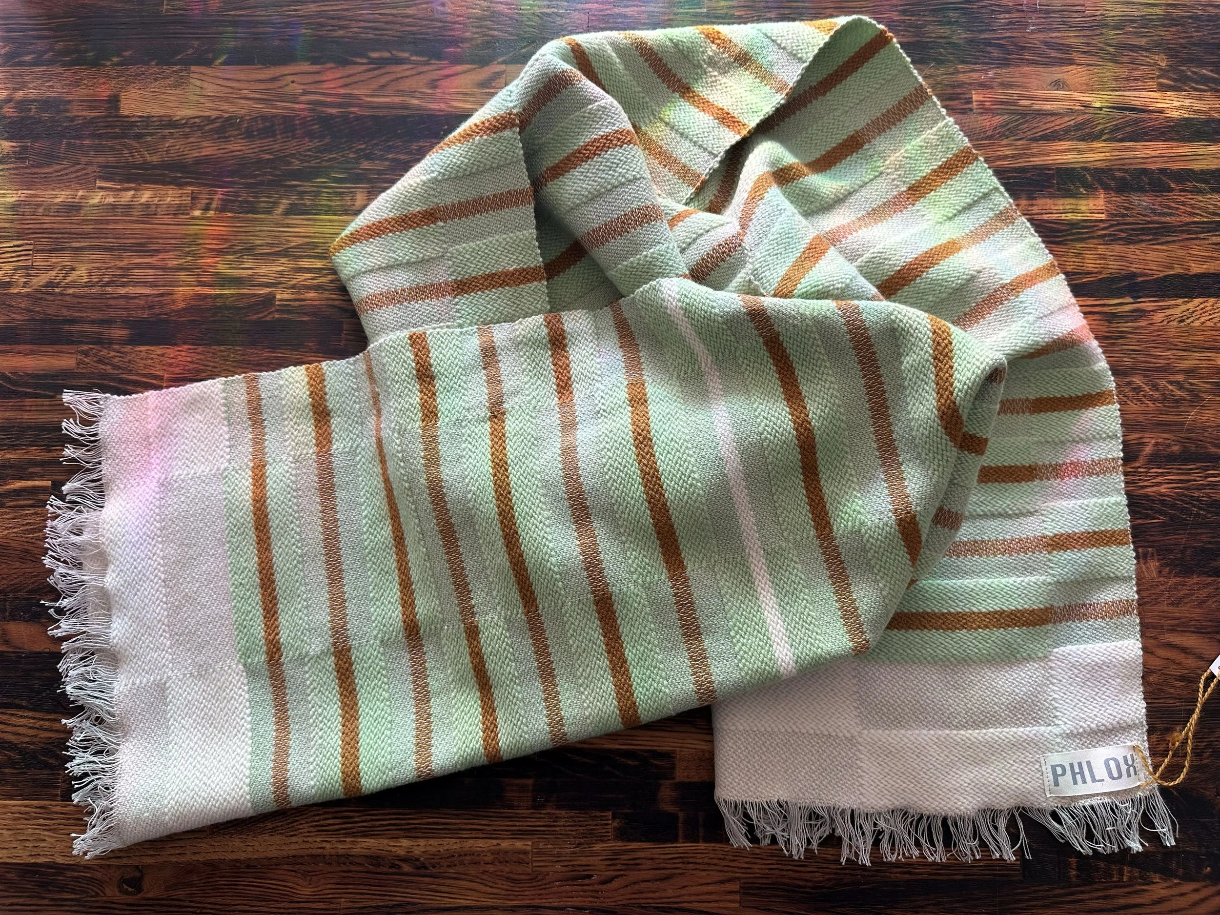 Wrap scarf - Alabaster, sea grass and curry (20” x 82”)