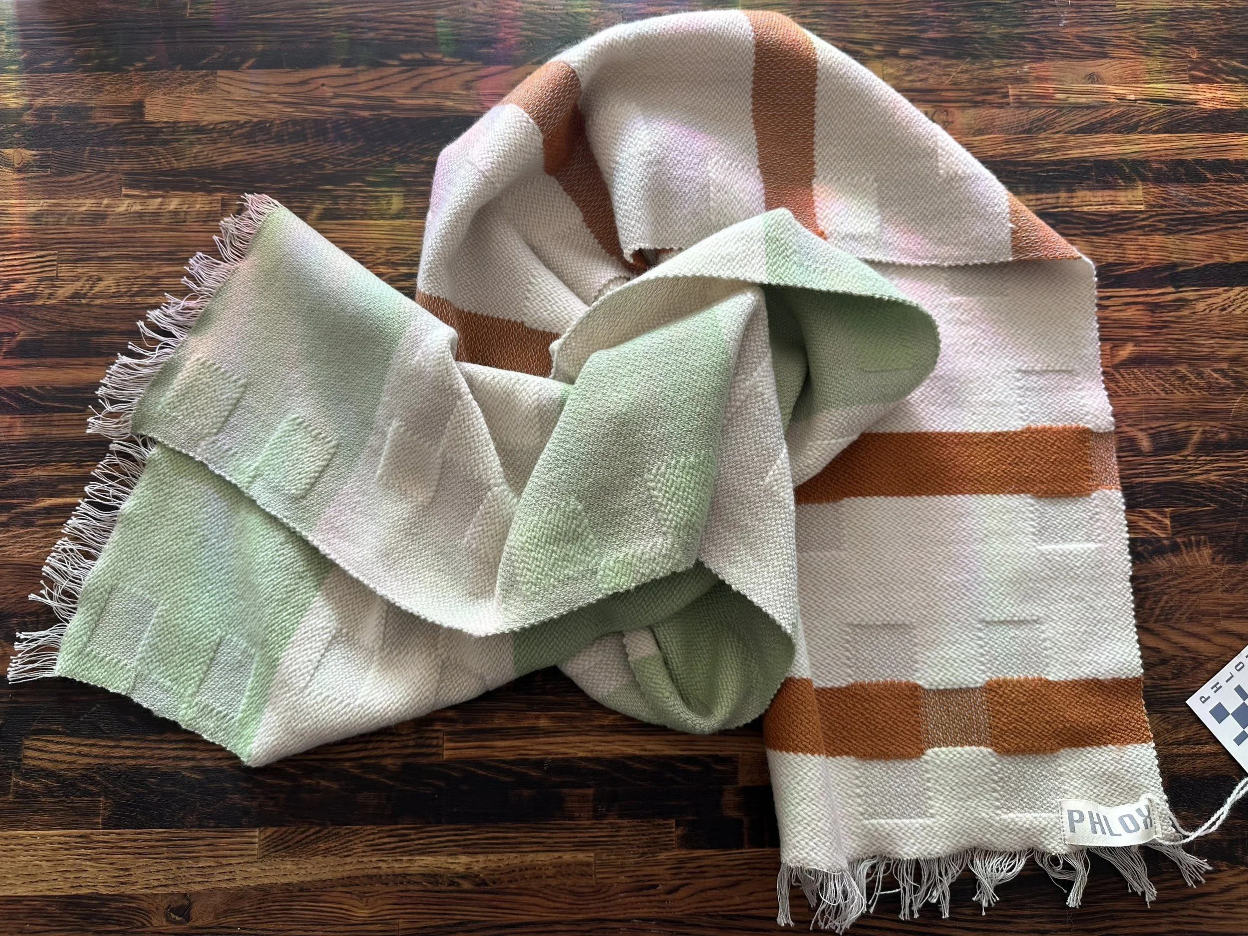 Wrap scarf - Alabaster, sea grass and caramel (19.5” x 79”)