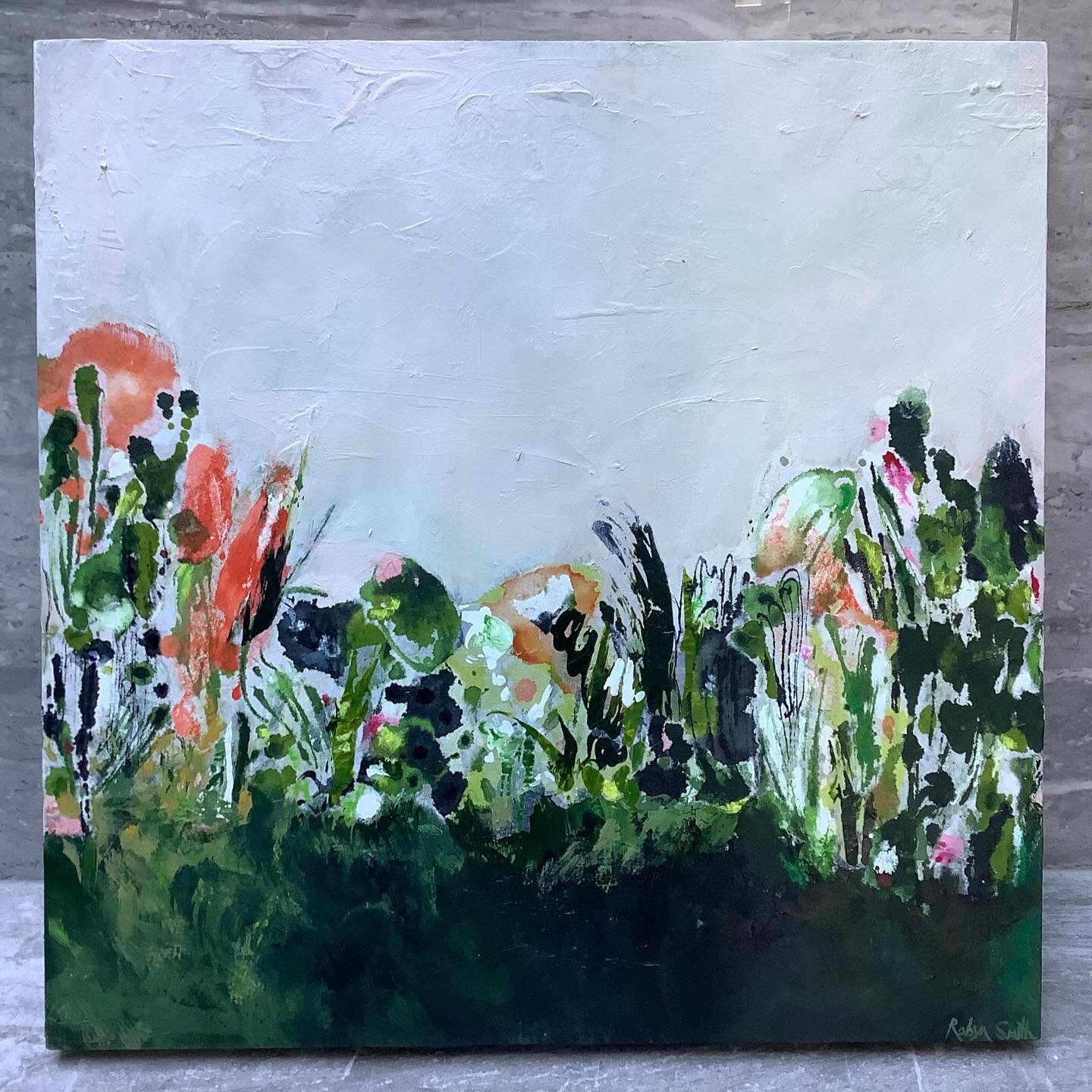 I&rsquo;ve decided the bathroom has the best light for photographing these new ones! This one is 41x41cm and is on board. I&rsquo;m loving the freedom of the collage! 😊 #collageart #collageartwork #collageartist #abstractlandscapes #flowers #flowerp