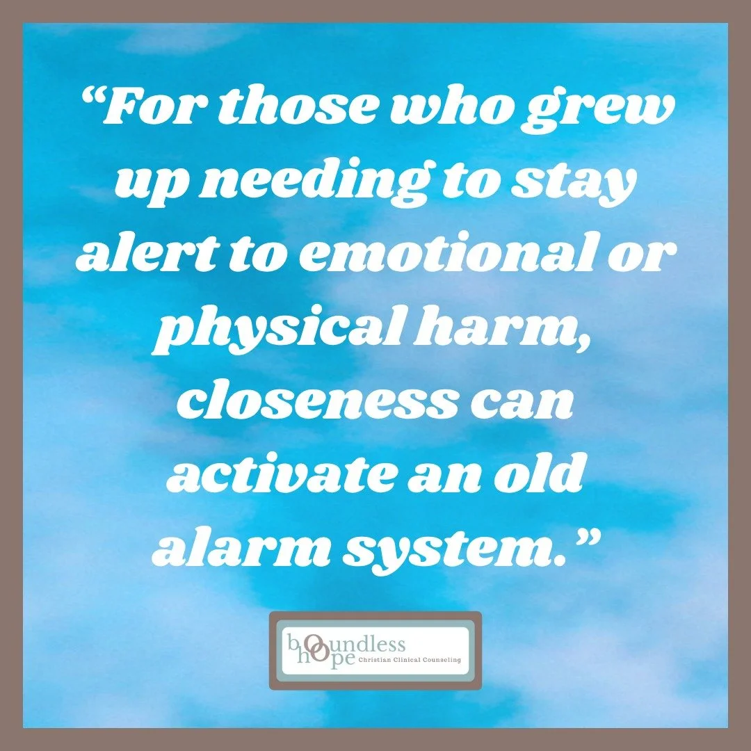 "Our bodies hold powerful memories of early experiences. Even when our minds know someone is safe, the body can respond as if danger is near. For those who grew up needing to stay alert to emotional or physical harm, closeness can activate an ol