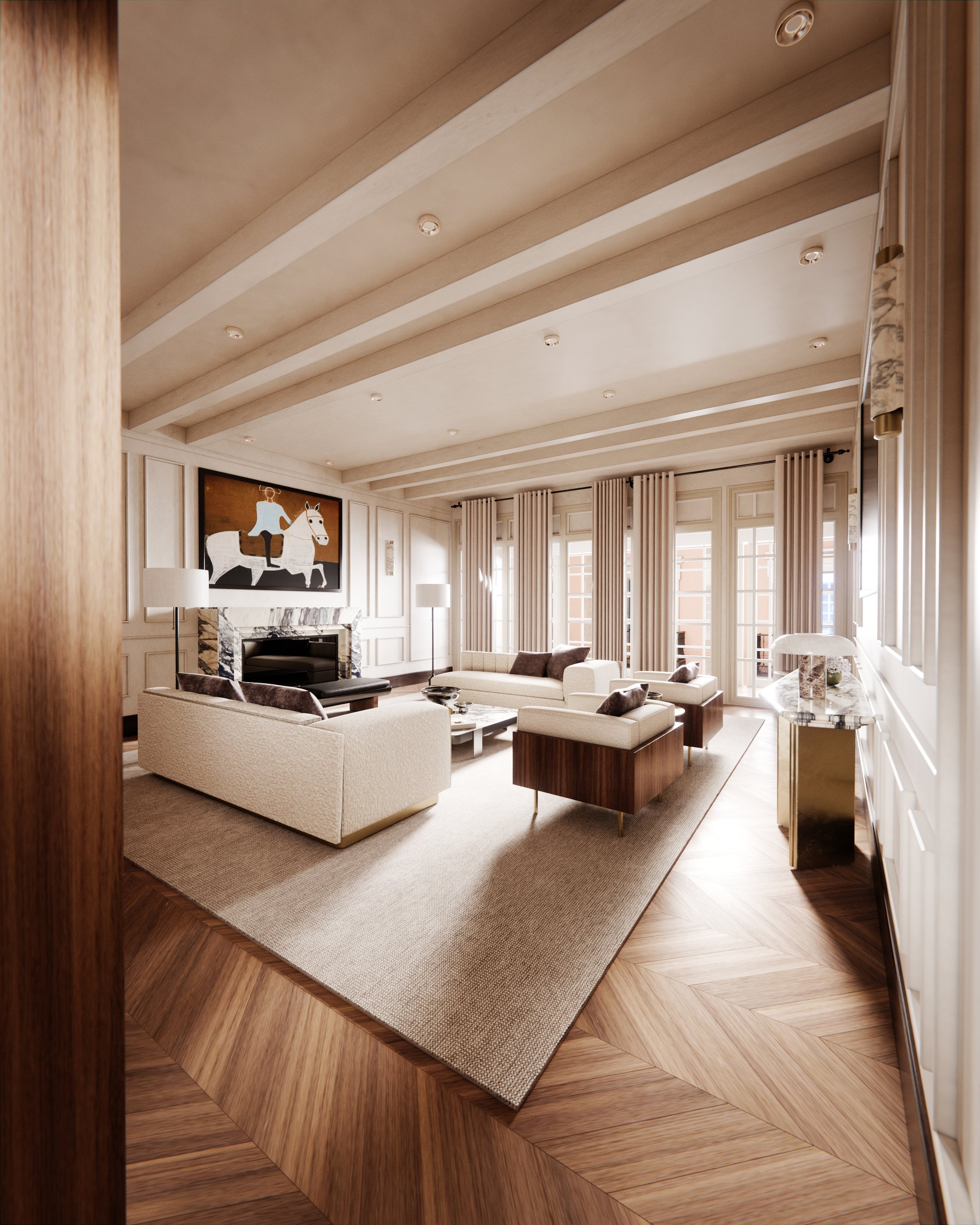 Proyecto de interiorismo en el corazón del distrito de moda de Madrid, resguardado por un edificio neoclásico.