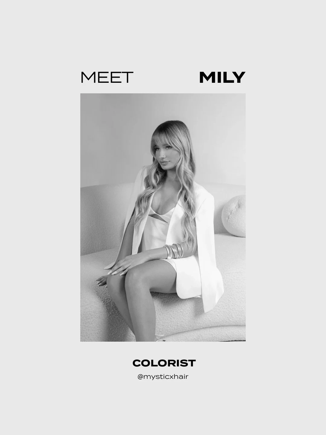 Meet Mily 🖤

Our colorist, resident Miami girl, and lover of all things bright, dimensional, and effortlessly glam.

Whether it&rsquo;s a sun kissed blonde or a dimensional brunette, Mily is all about creating color that feels personal to you and le