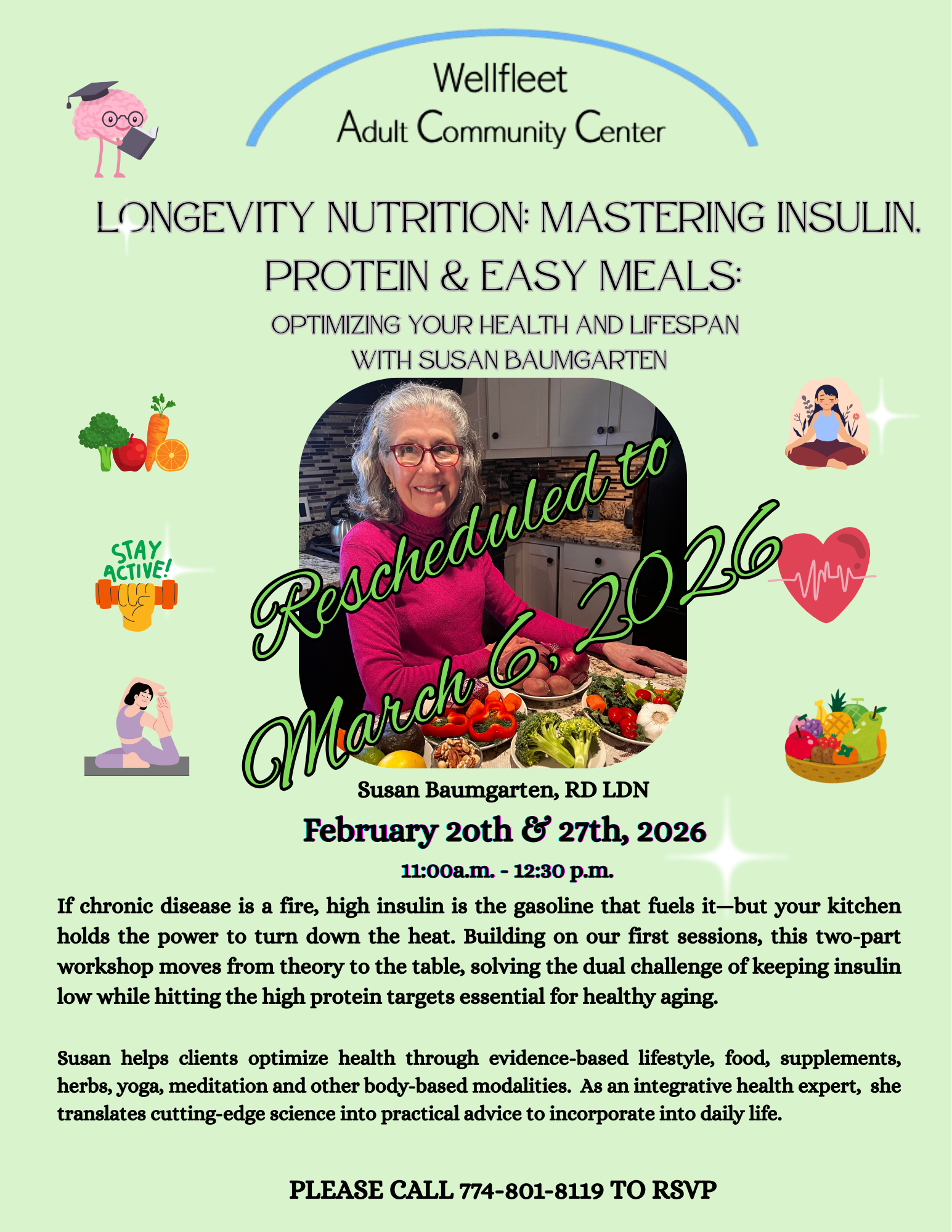 This Session is Cancelled:  Longevity Nutrition: Mastering Insulin, Protein &amp; Easy Meals Sessions 4 with Susan Baumgarten, RD, LDN