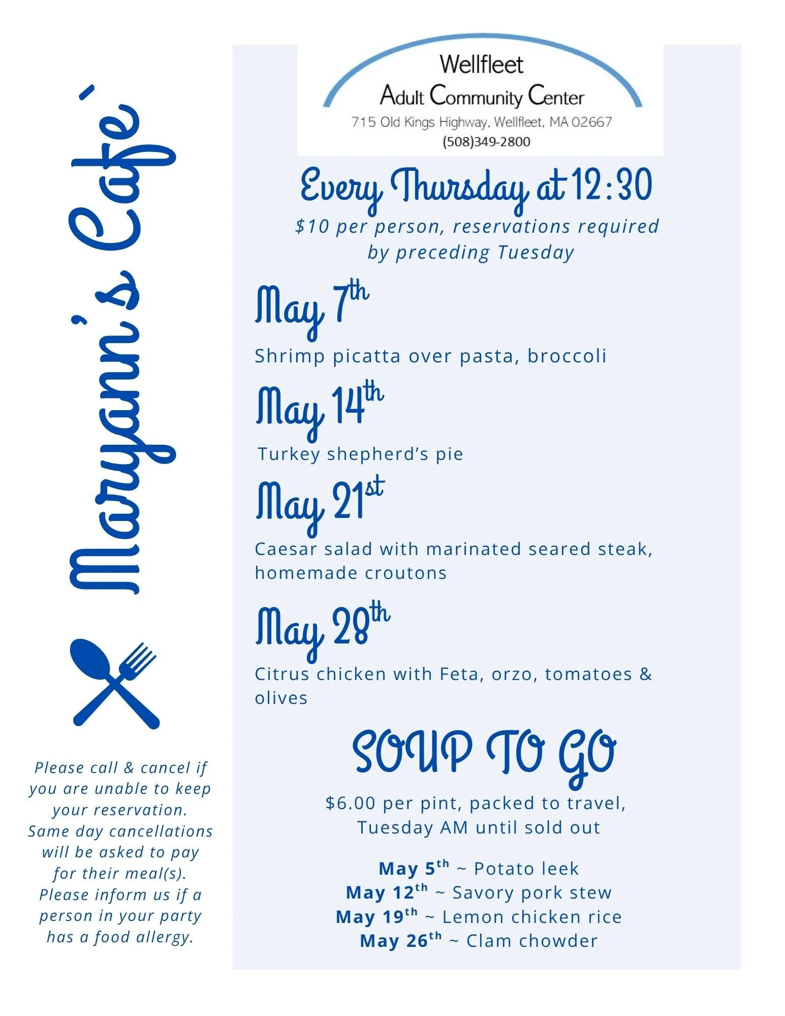 Maryann’s Cafe May 2026