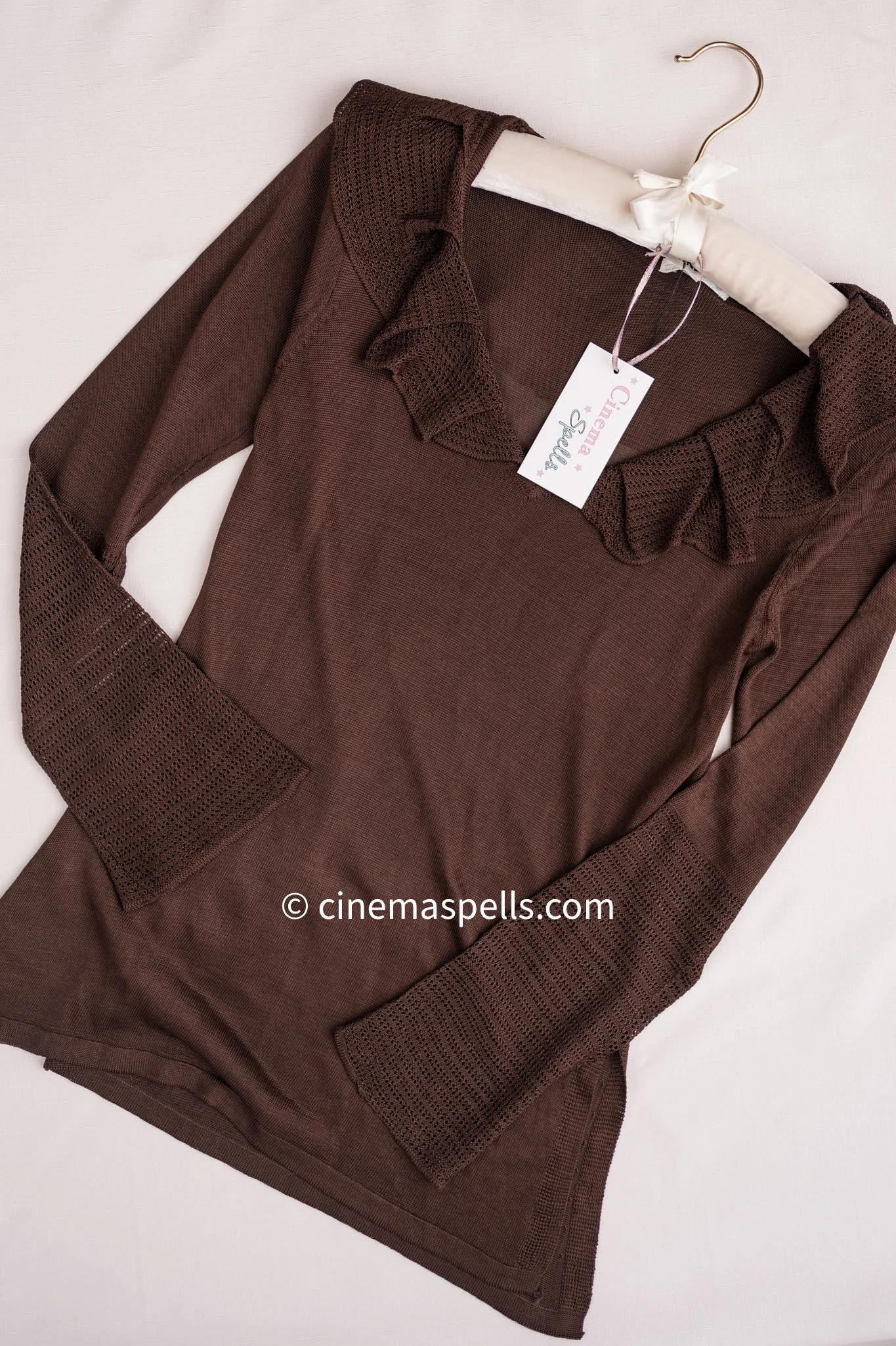 Highly Rare Chocolate Brown Ruffled Blouse As Seen On Monica on Friends (Fits S/M)