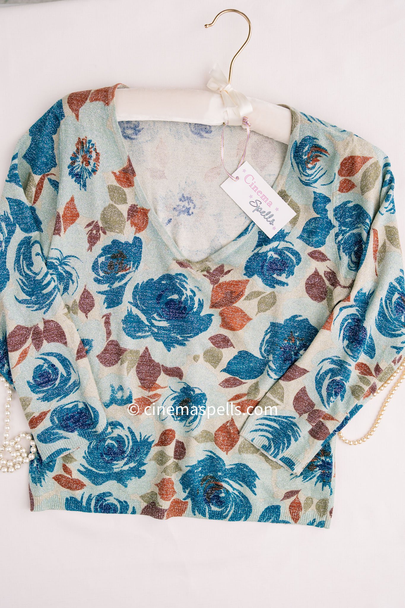 Extremely Rare 90s Blue Floral Sweater Top As Seen On Lorelai on Gilmore Girls (US L)