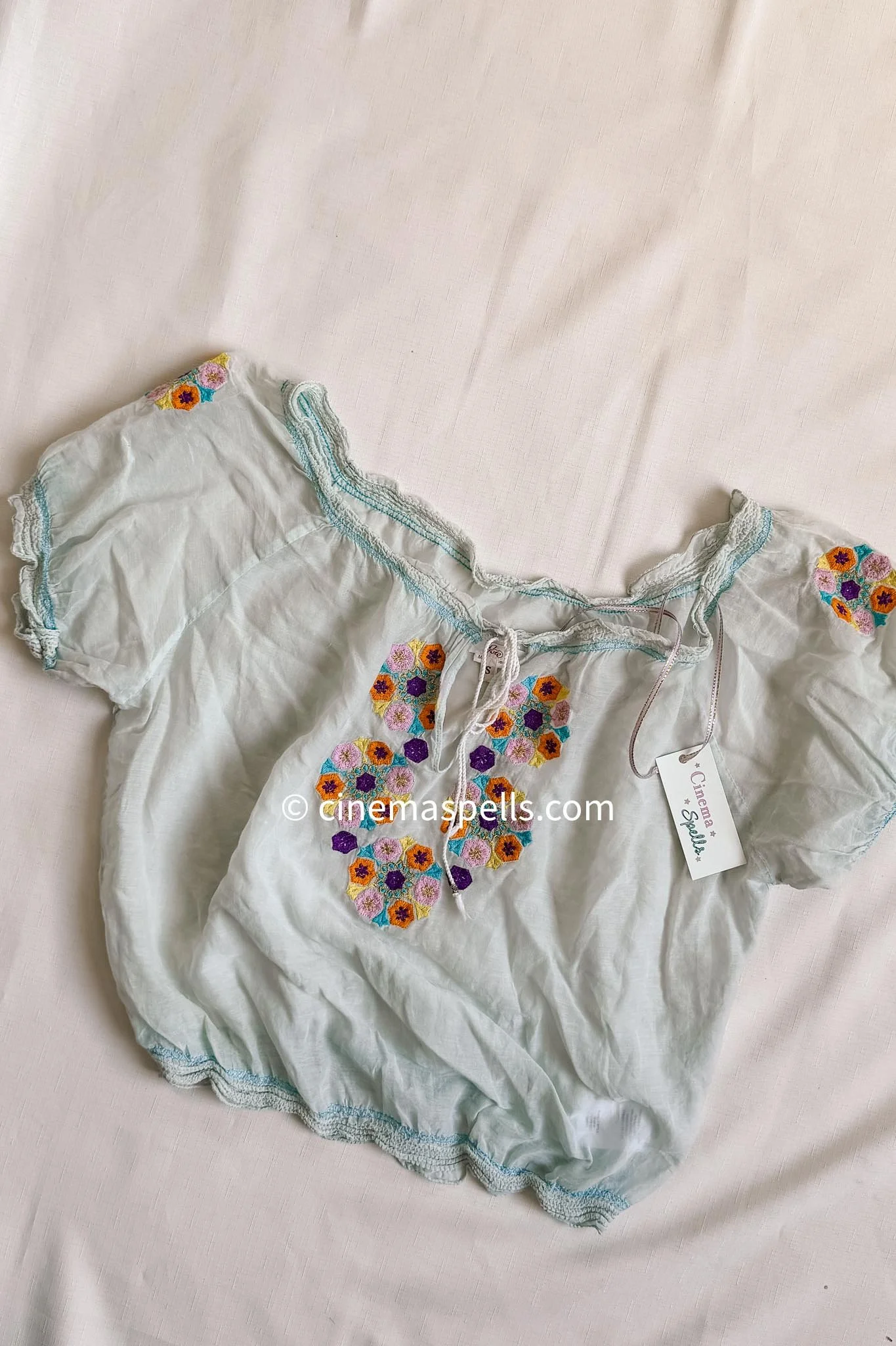 Summer The O.C. Peasant Blue Boho Top (US S)