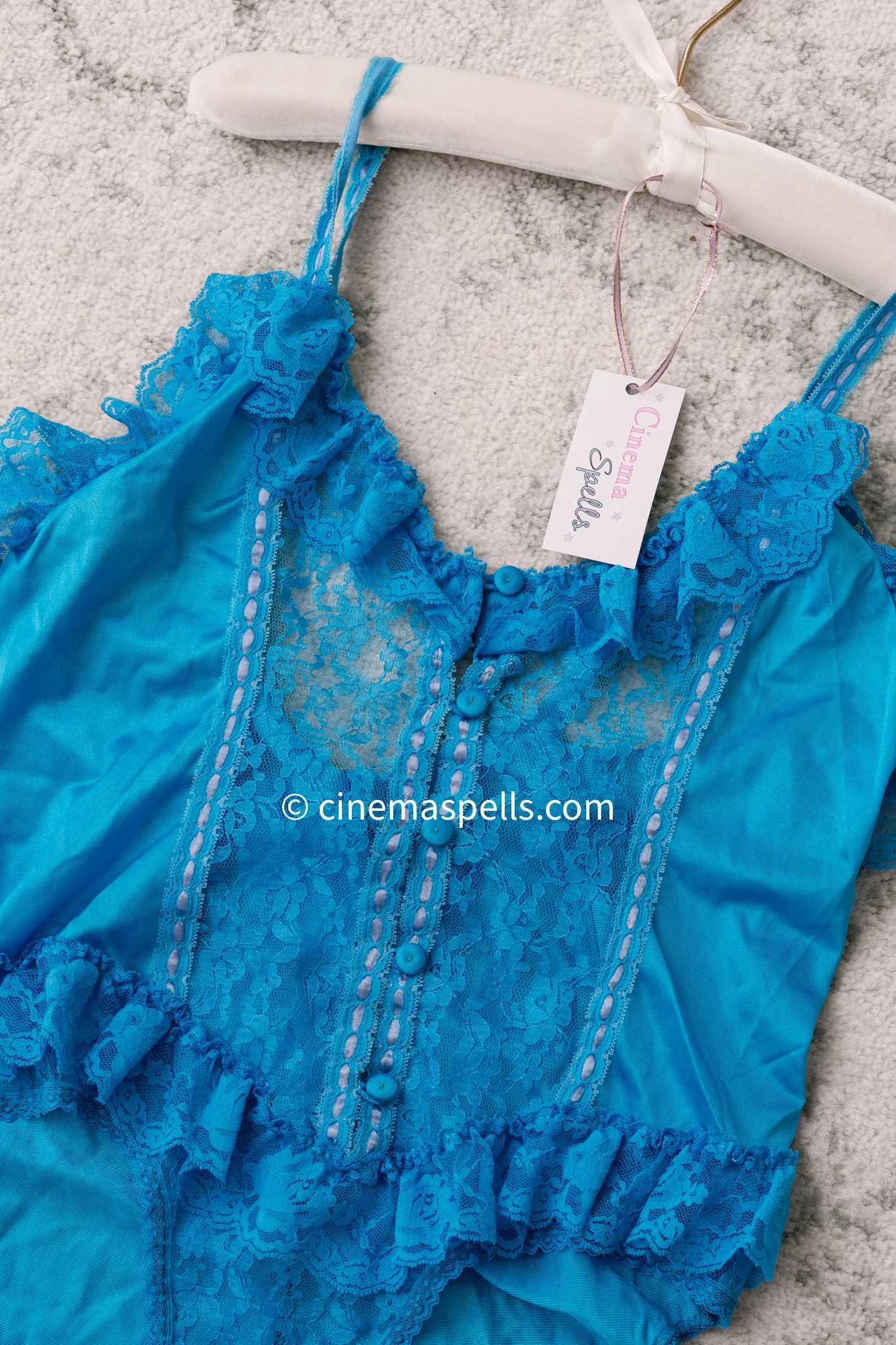 1970s~ Minx Studio Wardrobe ~ Electric Blue Lace Lingerie Bodysuit (US M)