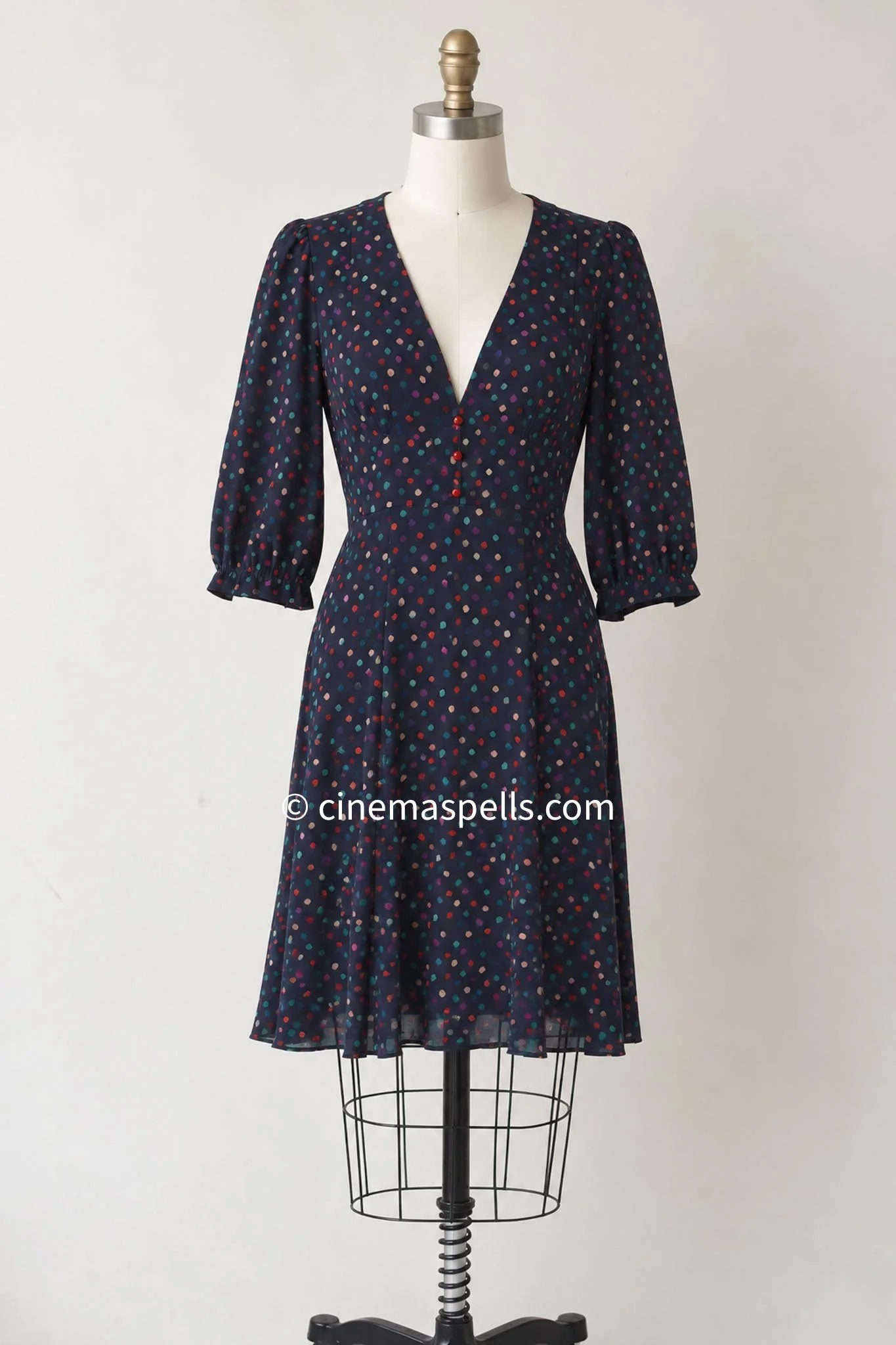Emma Bride Wars Navy Printed Silk Dress (US 6 / S)
